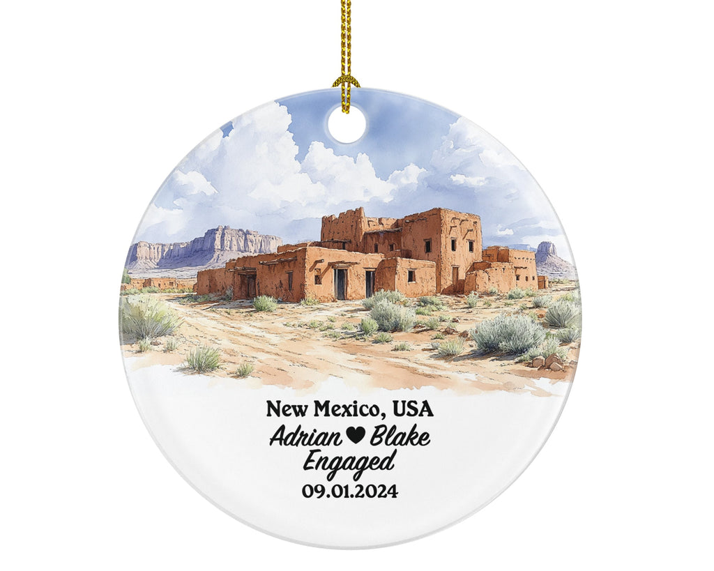 New Mexico Christmas Ornament Personalized - NM Engaged Married Family Together Couple Travel Honeymoon Engagement Marriage