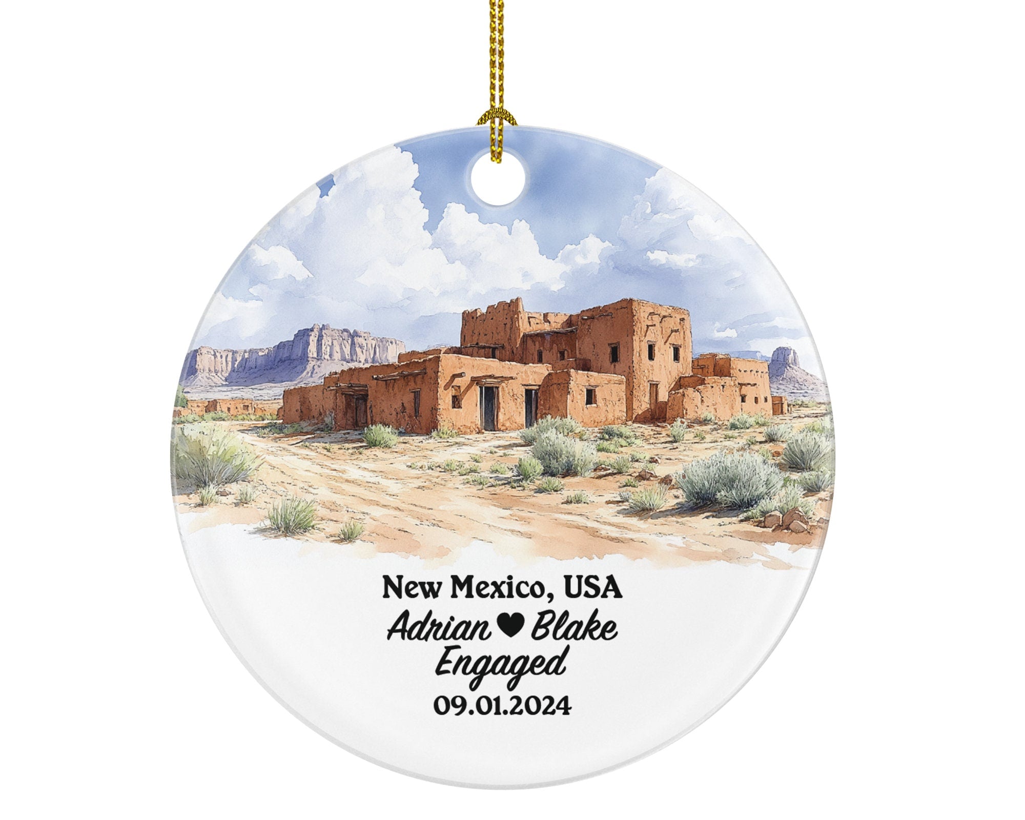 New Mexico Christmas Ornament Personalized - NM Engaged Married Family Together Couple Travel Honeymoon Engagement Marriage