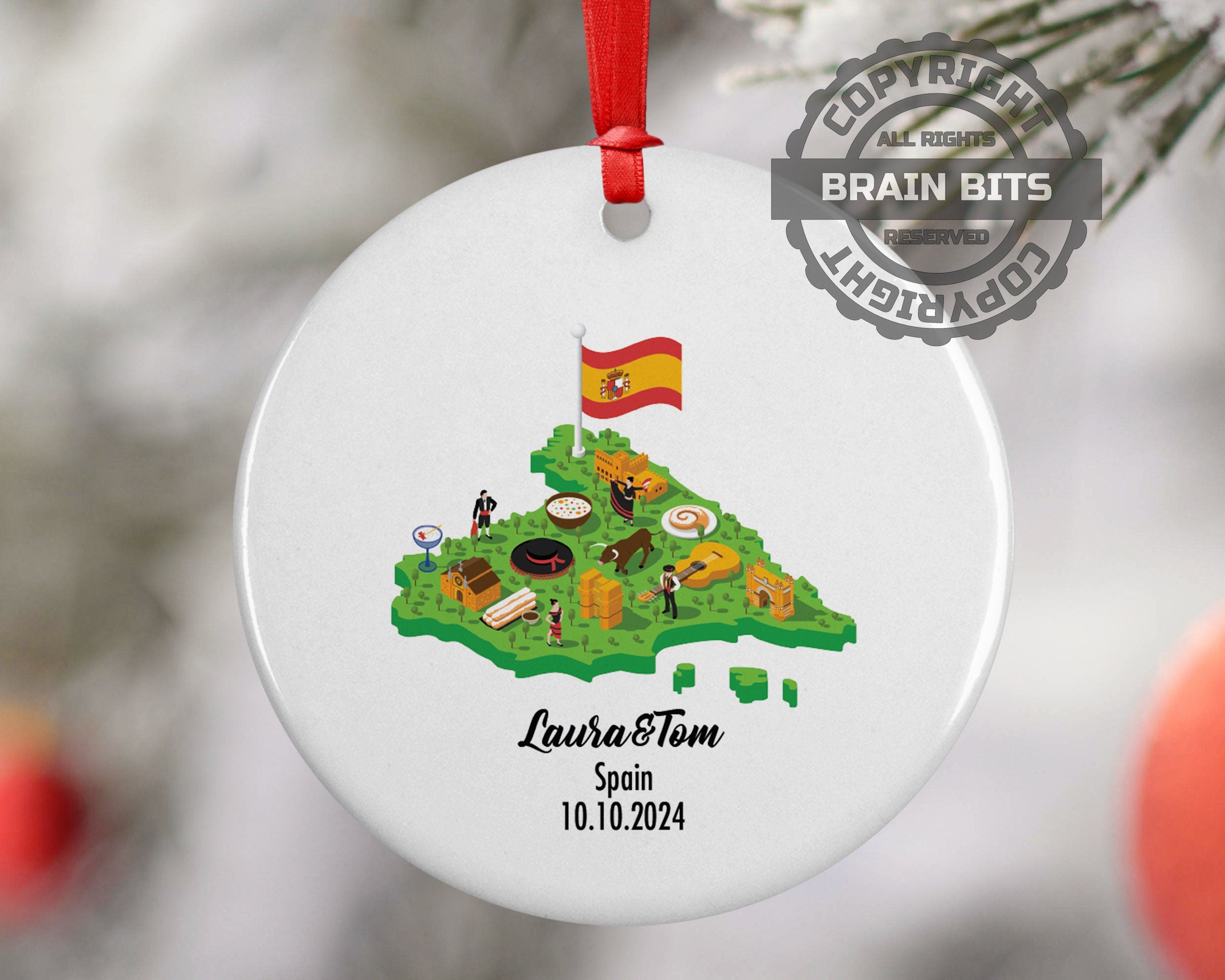 Spain Cultural Map, Ornament, Engagement, Married, Travel, Gift for Engaged Couple, Engagement Gift, Trip, Vacation Souvenir