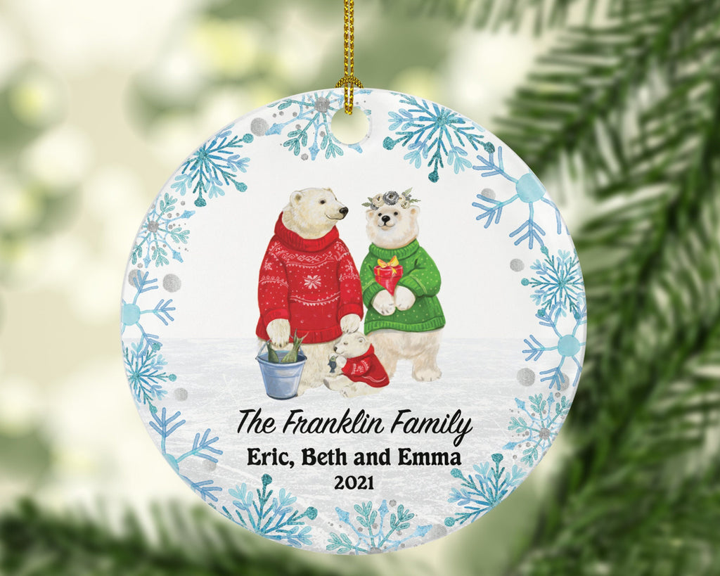 Family of 3 Christmas Ornament Personalized - Parents Mother Father Child Girl Boy Mom Dad Gift - Bear Family