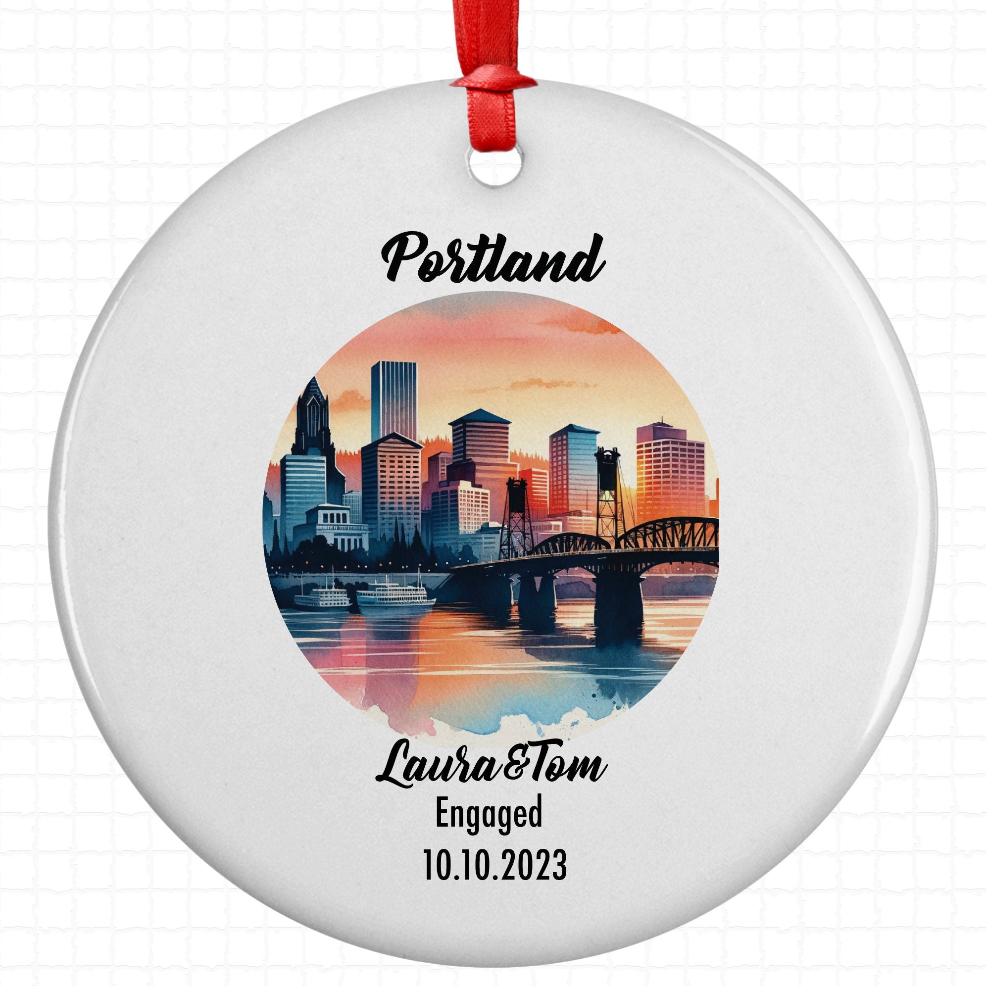 Portland Ornament, Engagement, Married, Travel, Gift for Engaged Couple, Engagement Gift, Trip, Vacation Souvenir
