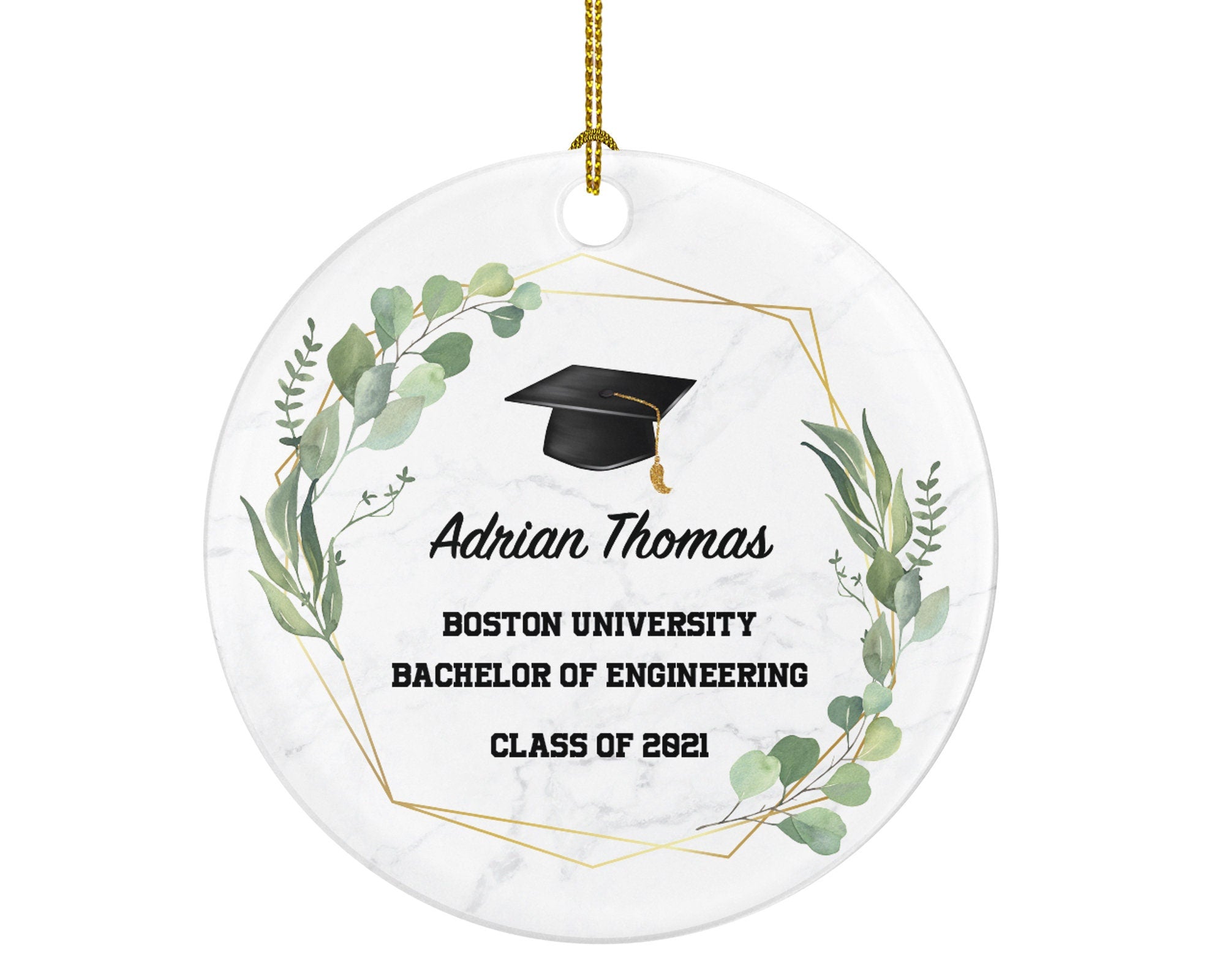 Personalized Graduation Christmas Ornament - Class of Custom Gift for Graduate Masters Bachelor Doctorate College High School Degree