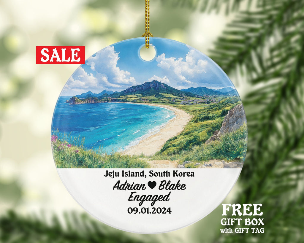 Jeju Island Christmas Ornament Personalized - South Korea Engaged Married Family Together Couple Travel Honeymoon Engagement Marriage