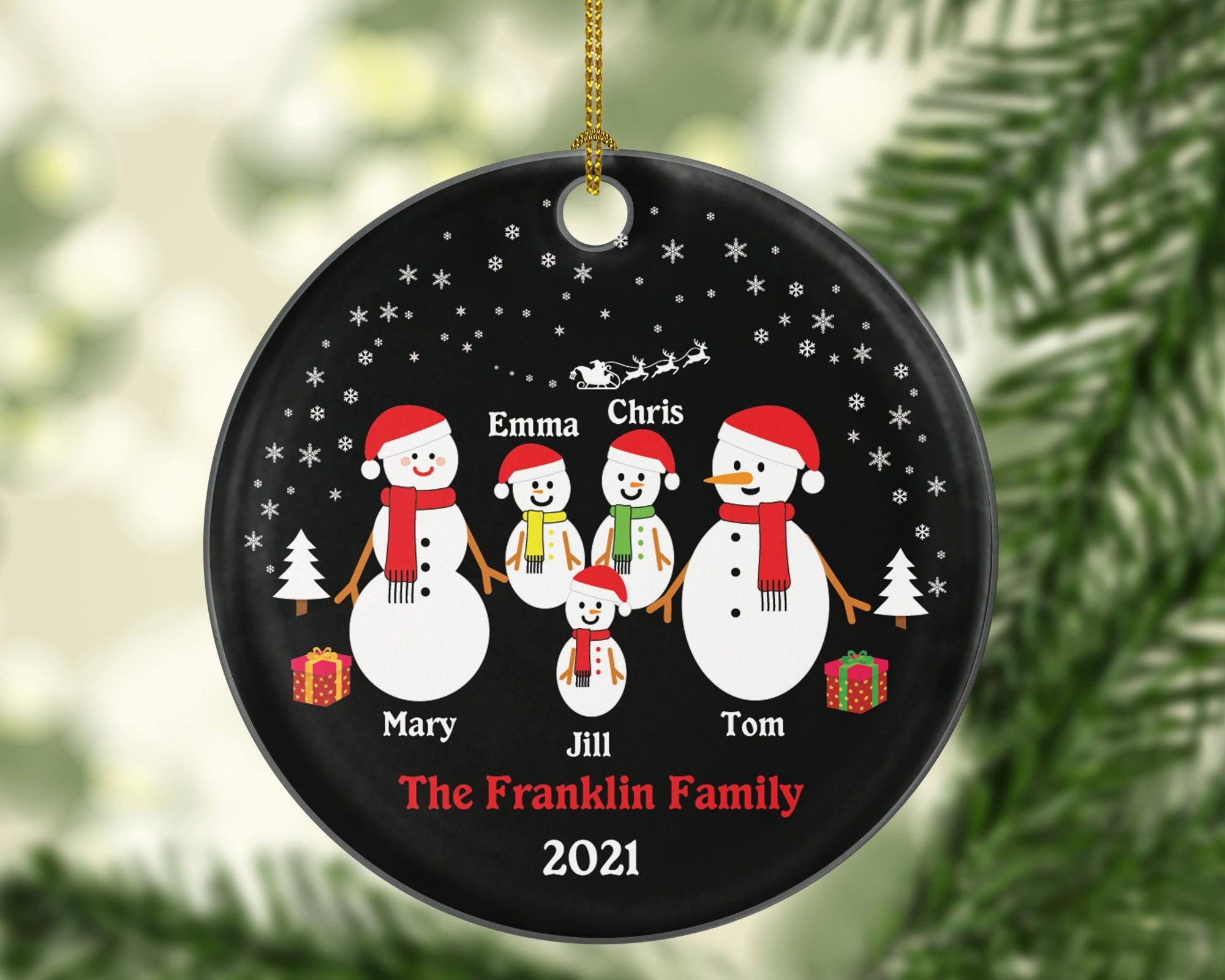Family of 5 Five Personalized Christmas Ornament Snowmen Snowman Kids Children Mom Dad New Mommy Daddy Baby Girl Boy Father Mother Custom