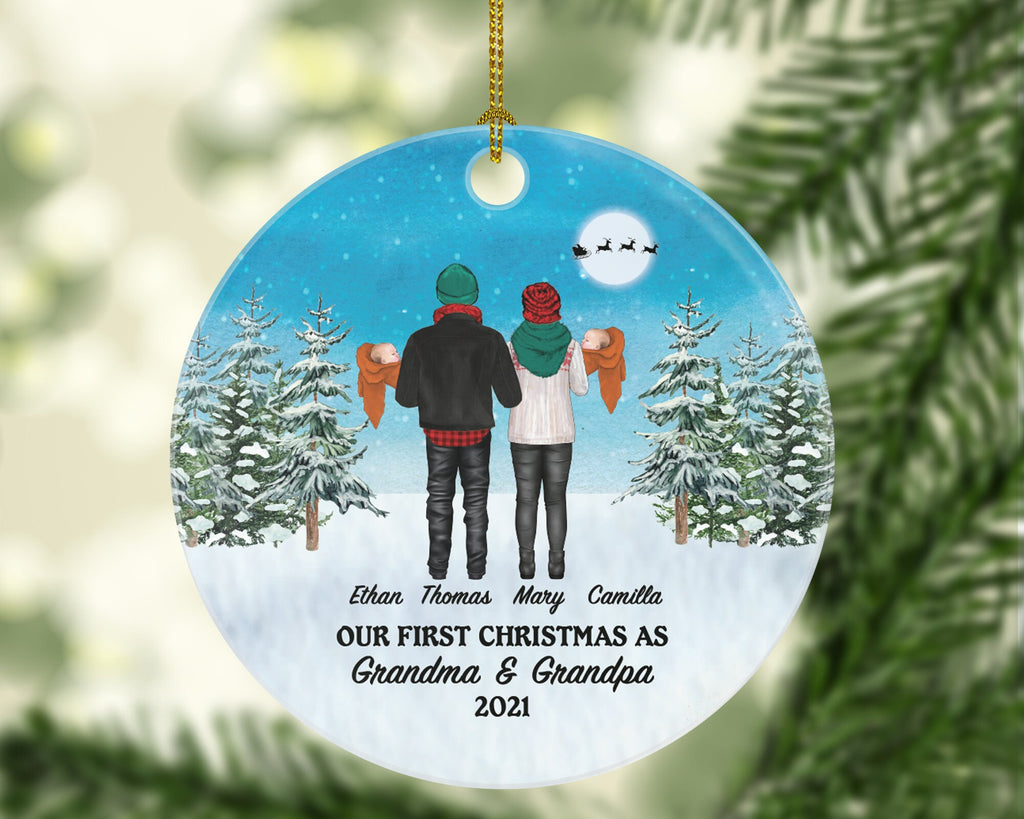 First Christmas as Grandma and Grandpa of Twins Infants Ornament - As New Grandparents of Newborn Infant Twin Babies Gift