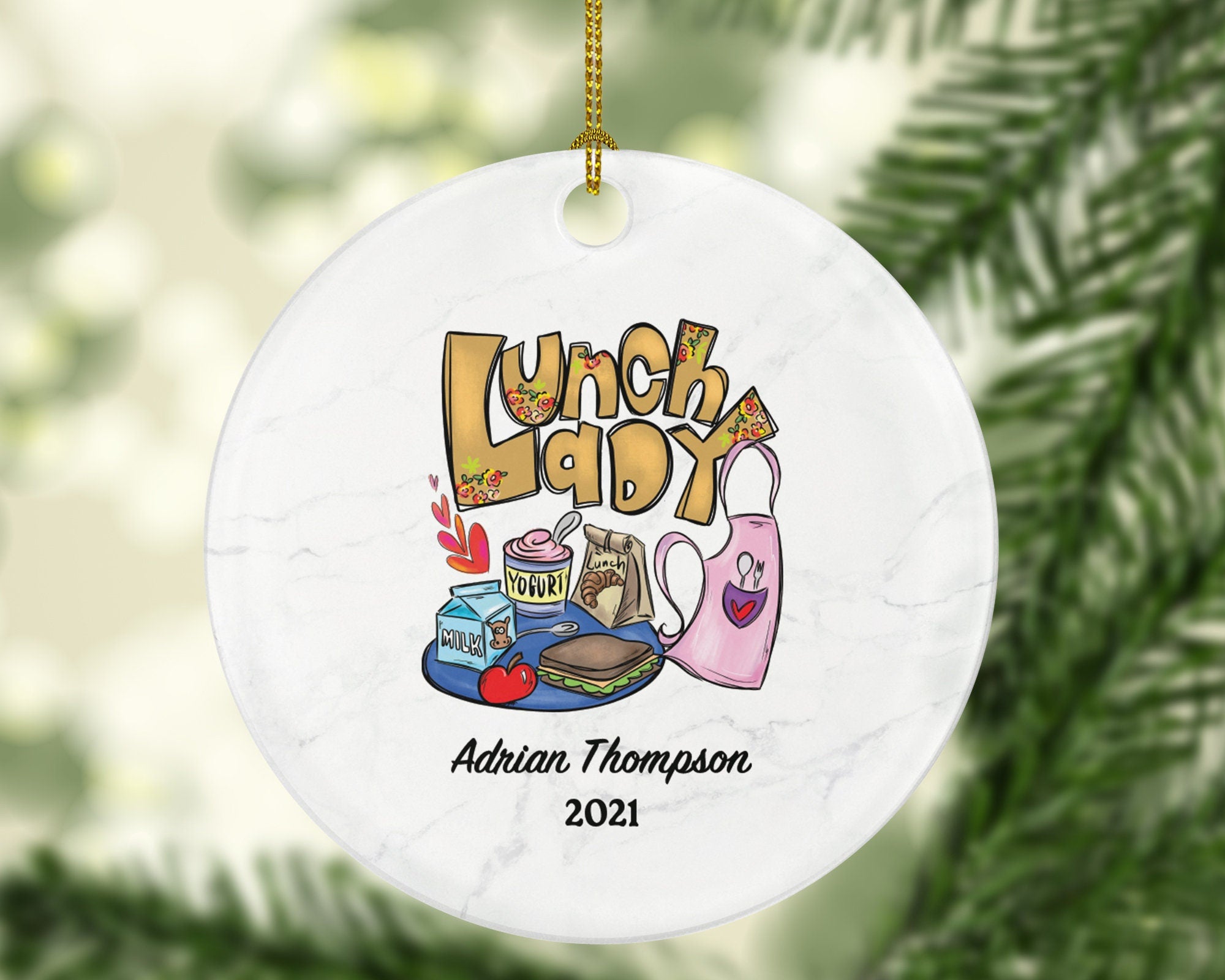 Lunch Lady Christmas Ornament Personalized - Gift for Lunch Lady - Custom Name Year