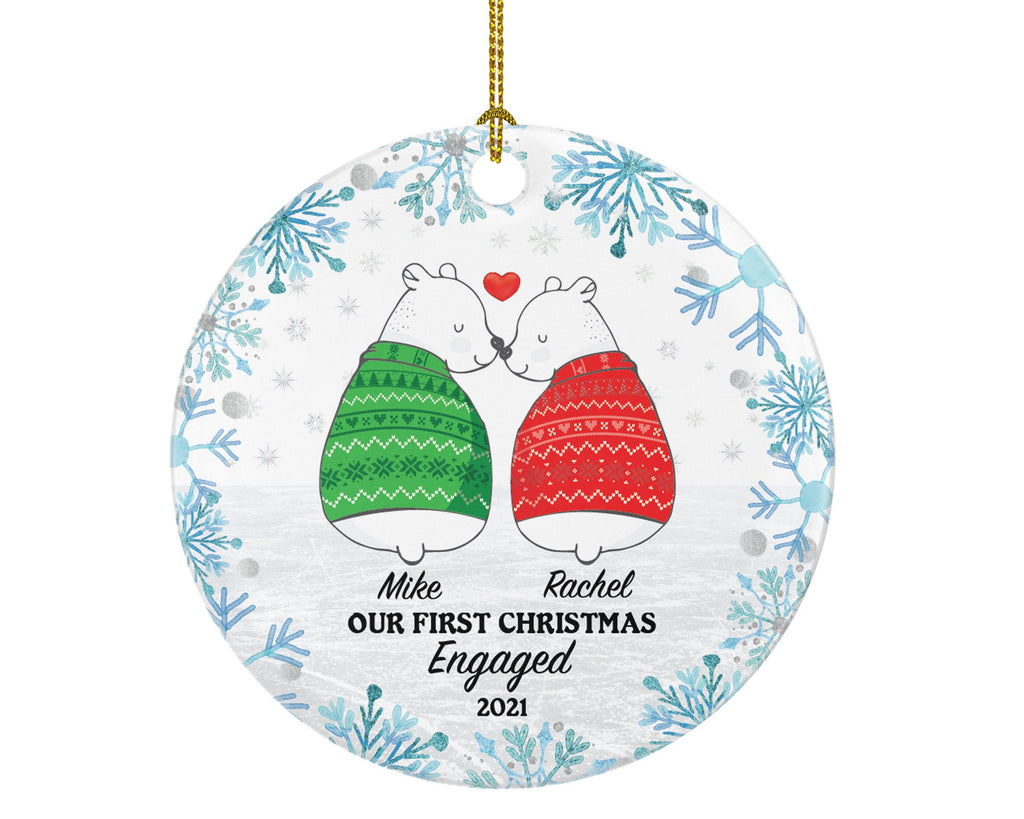 First Christmas Engaged Custom Ornament - Personalized Engagement Announcement Bear Couple Gift - Custom Date Name - Future Husband Wife