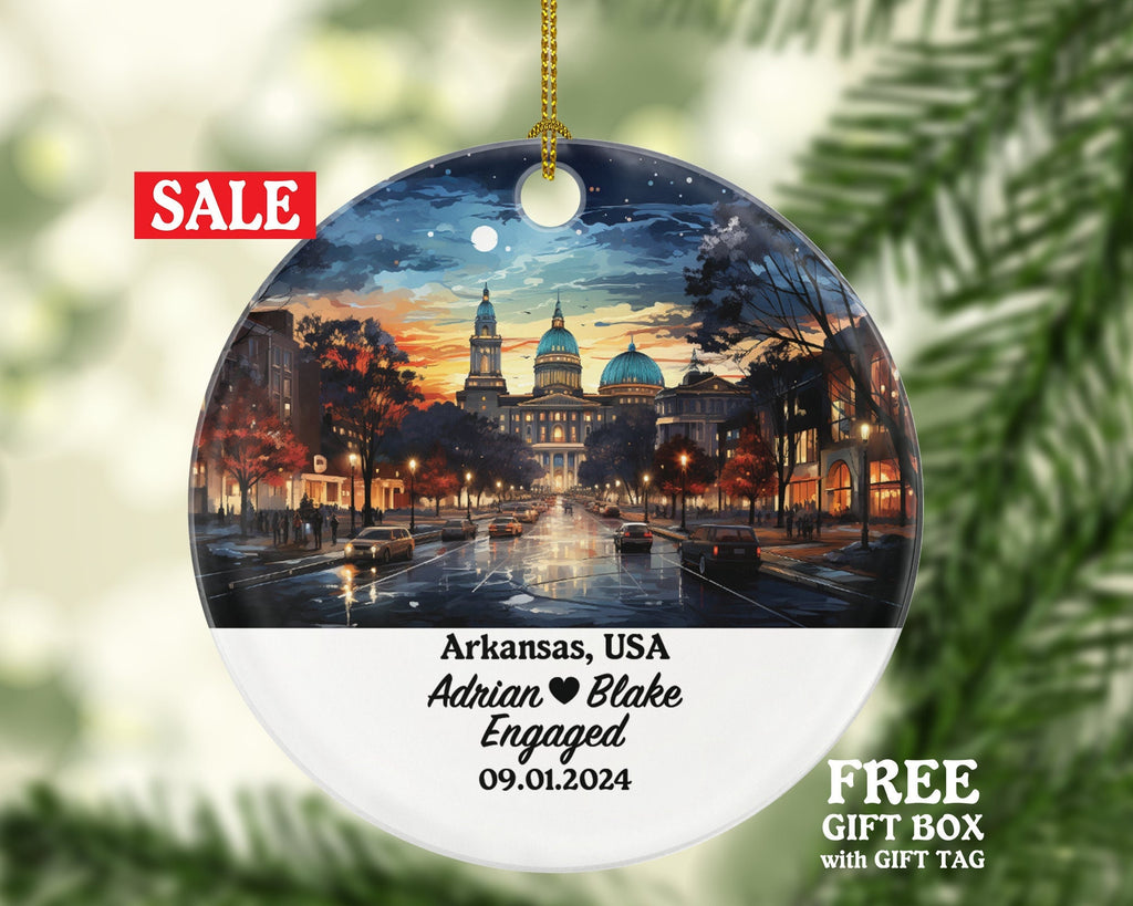 Arkansas Christmas Ornament Personalized - AR Engaged Married Family Together Couple Travel Honeymoon Engagement Marriage