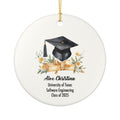 Graduation Ornament 2025 Custom Name Yellow Floral Cap Diploma Personalized Grad Keepsake Ceramic Gift