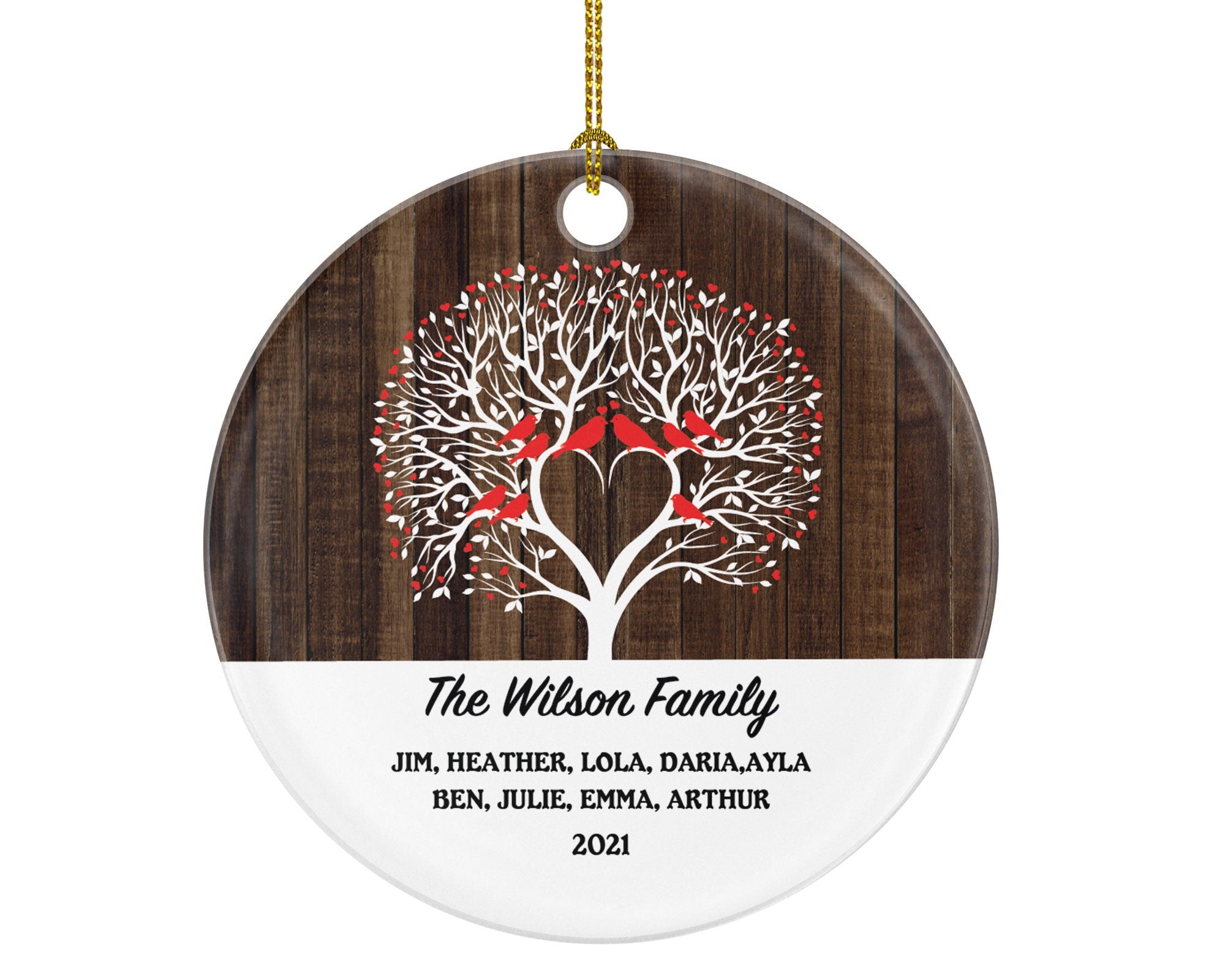 Love Birds Family of 2 3 4 5 6 7 8 9 Personalized Christmas Ornament - Three Four Five Six Seven Eight Nine Custom Rustic Farmhouse Big