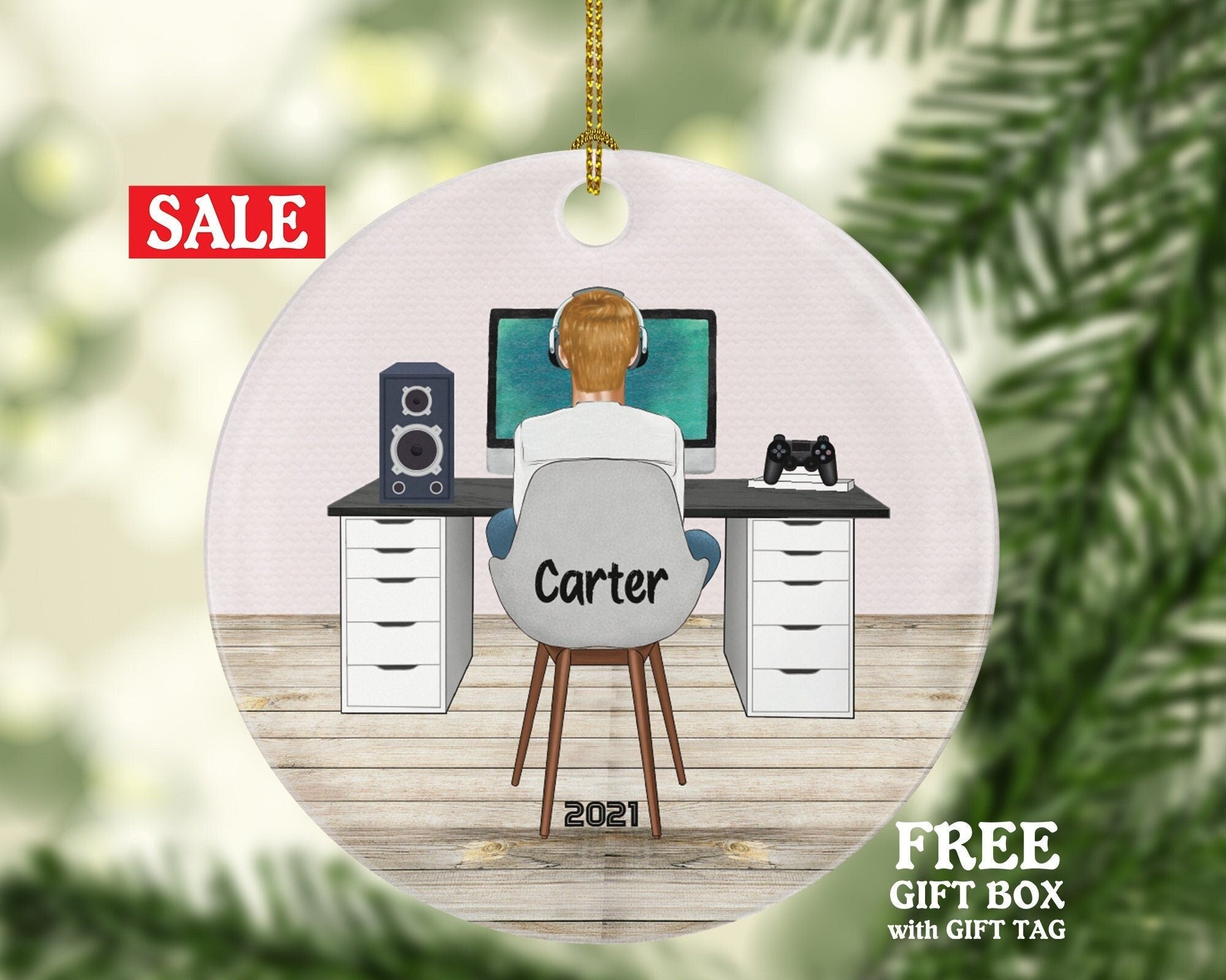 Personalized Playing Video Game Player Gamer Game Christmas Ornament for Tree Gamer Male Boy Controller Addict Hobby