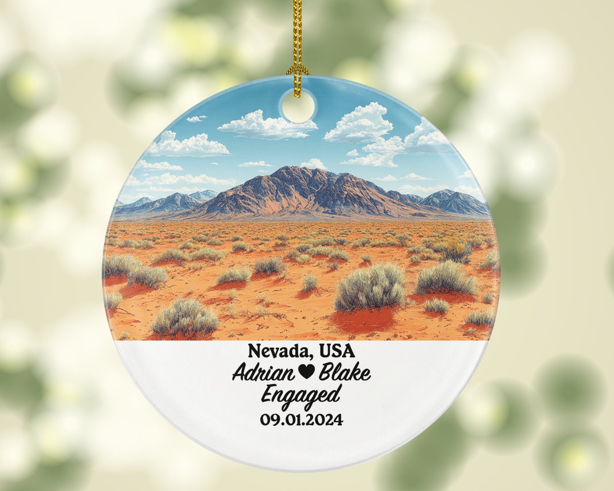 Nevada Christmas Ornament Personalized - NV Engaged Married Family Together Couple Travel Honeymoon Engagement Marriage