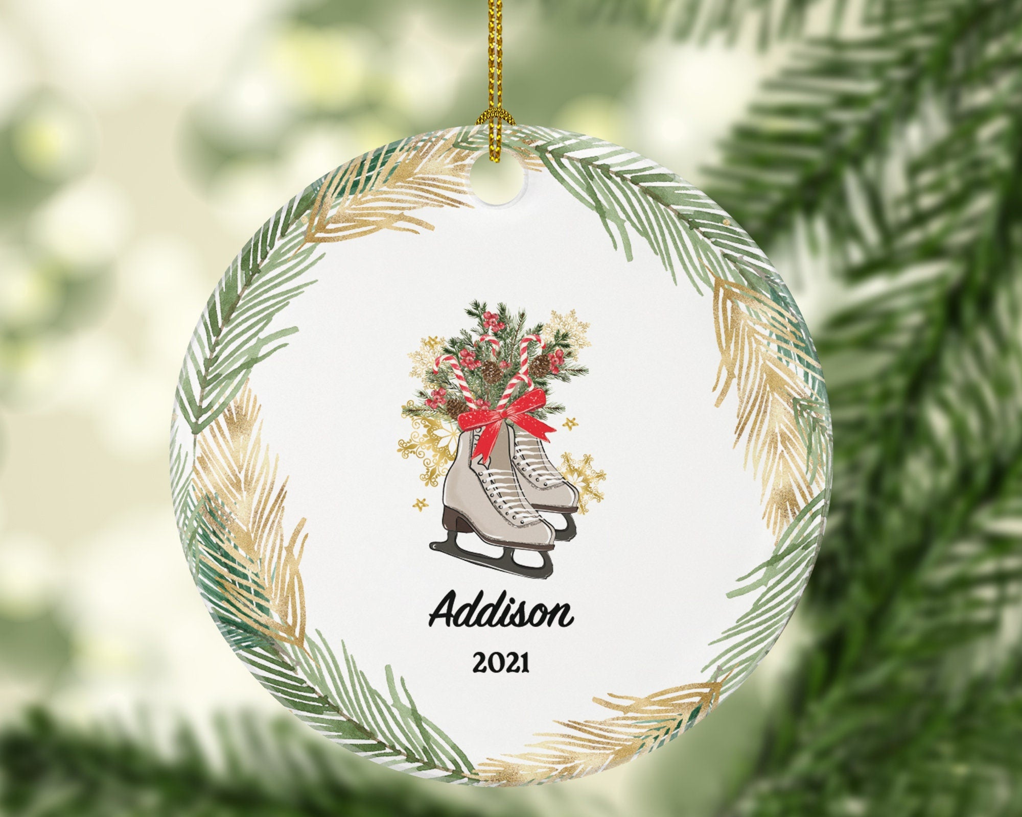 Ice Skates Figure Personalized Christmas Ornament, Ice Figure Skates, Custom Ice Skating Ornament, Personalized Christmas Tree Ornament
