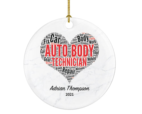 Auto Body Technician Christmas Ornament Personalized - Car Mechanic Repair Man Mechanical Custom Gift for Autobody Tech Appreciation
