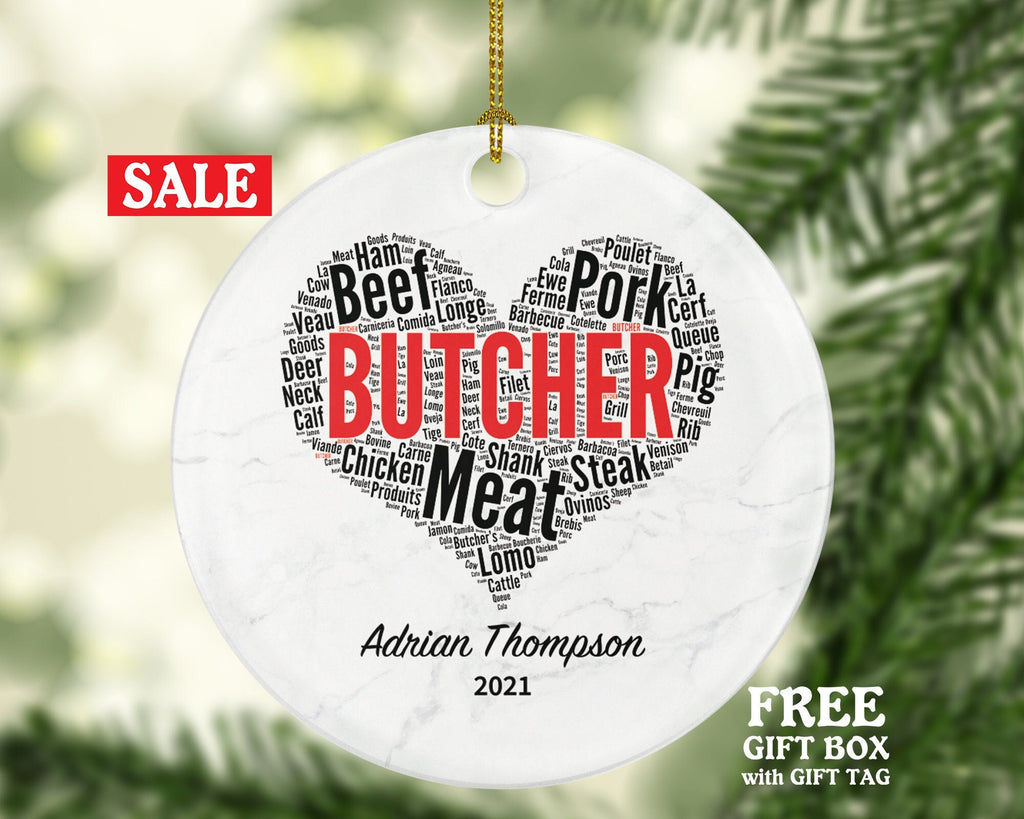 Butcher Christmas Ornament Personalized - Meat Store Worker Custom Name Gift