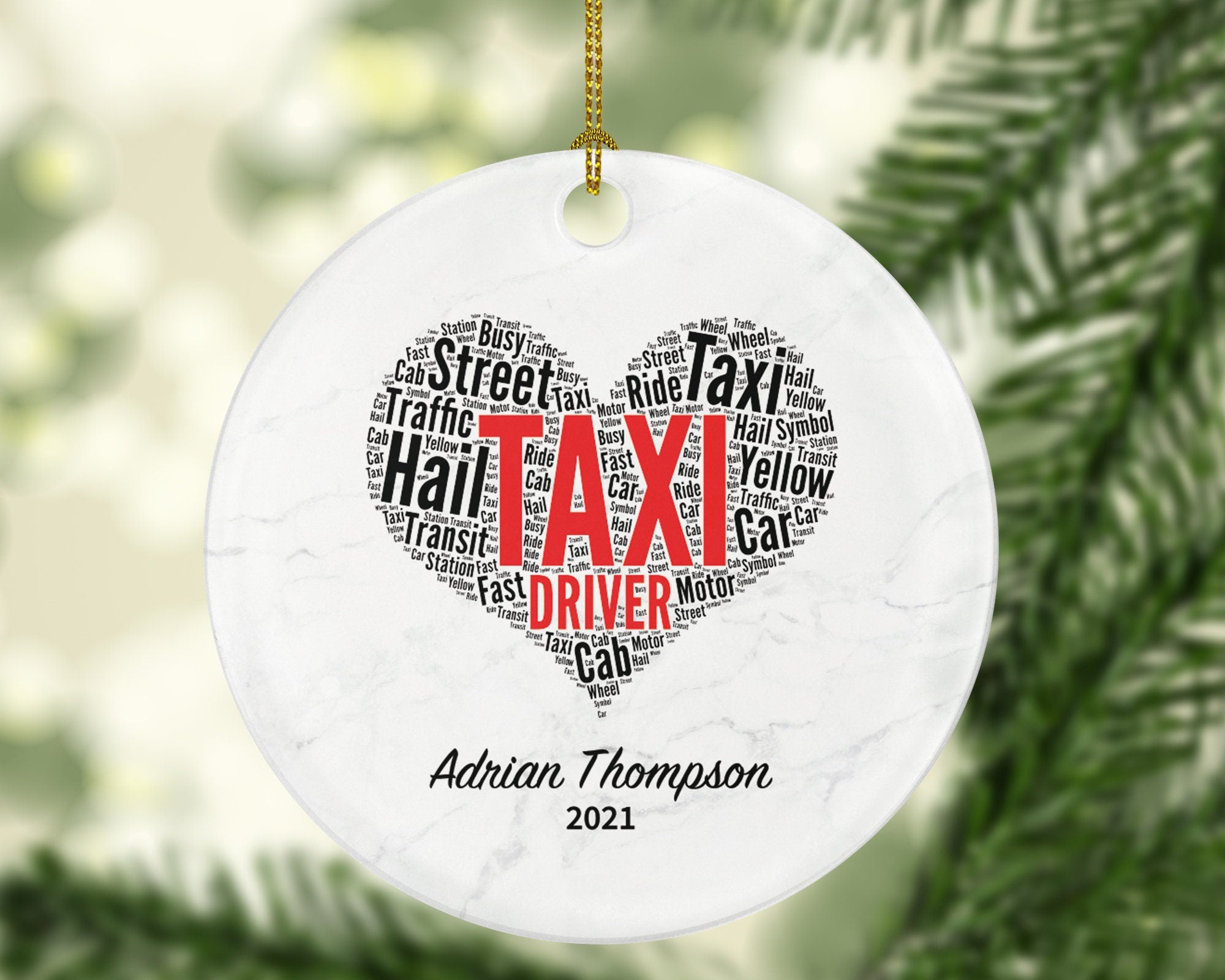 Taxi Driver Christmas Ornament Personalized - Cab Driver Gift - Custom Name Year