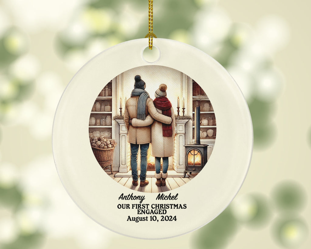First Christmas Engaged Custom Ornament - Personalized Engagement Announcement Couple Gift - Custom Date Name - Future Husband Wife