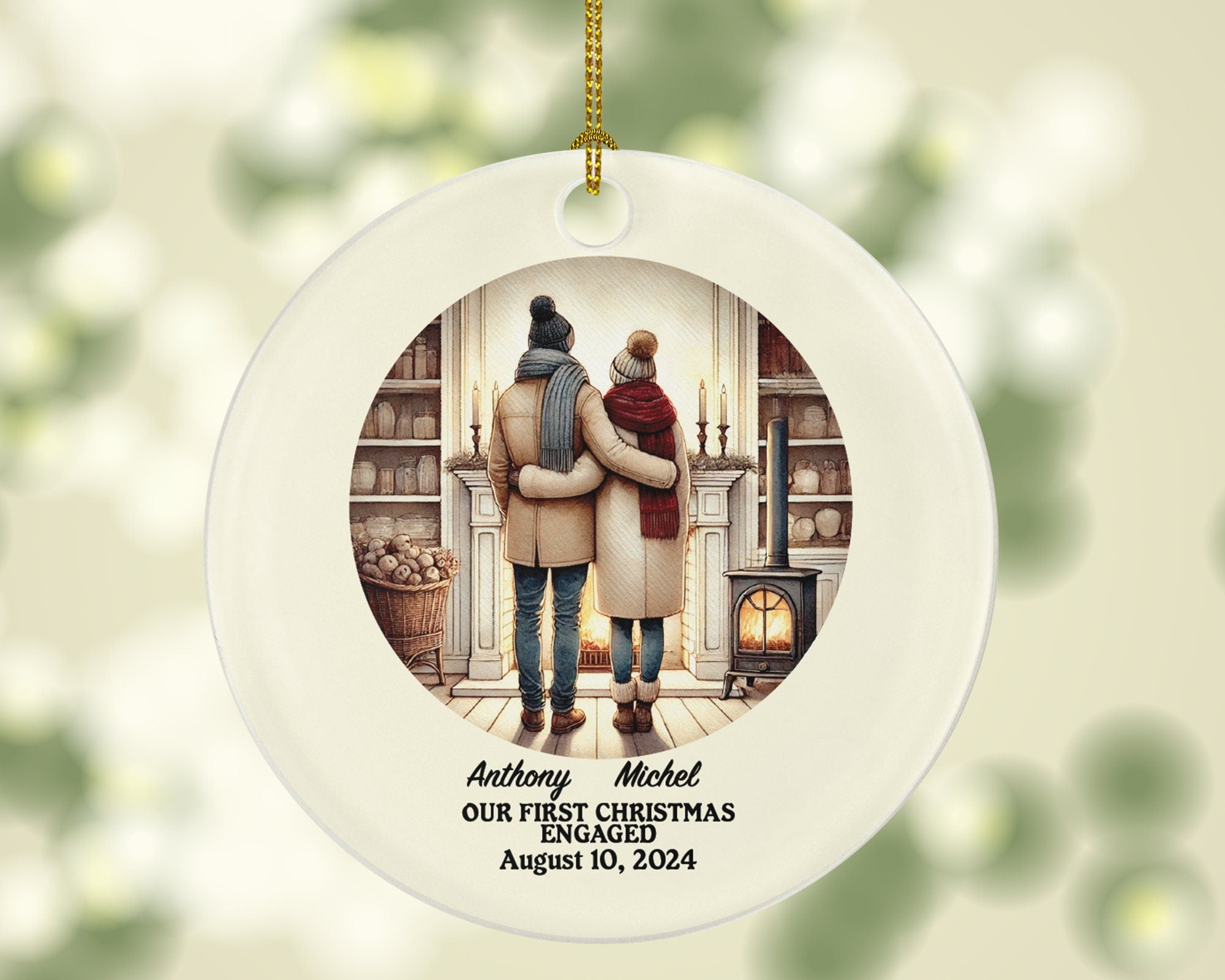 First Christmas Engaged Custom Ornament - Personalized Engagement Announcement Couple Gift - Custom Date Name - Future Husband Wife