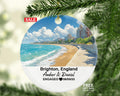 Brighton England Round Ceramic Christmas Ornament – Personalized Royal Pavilion Keepsake, Custom Couple Gift for Wedding or Honeymoon