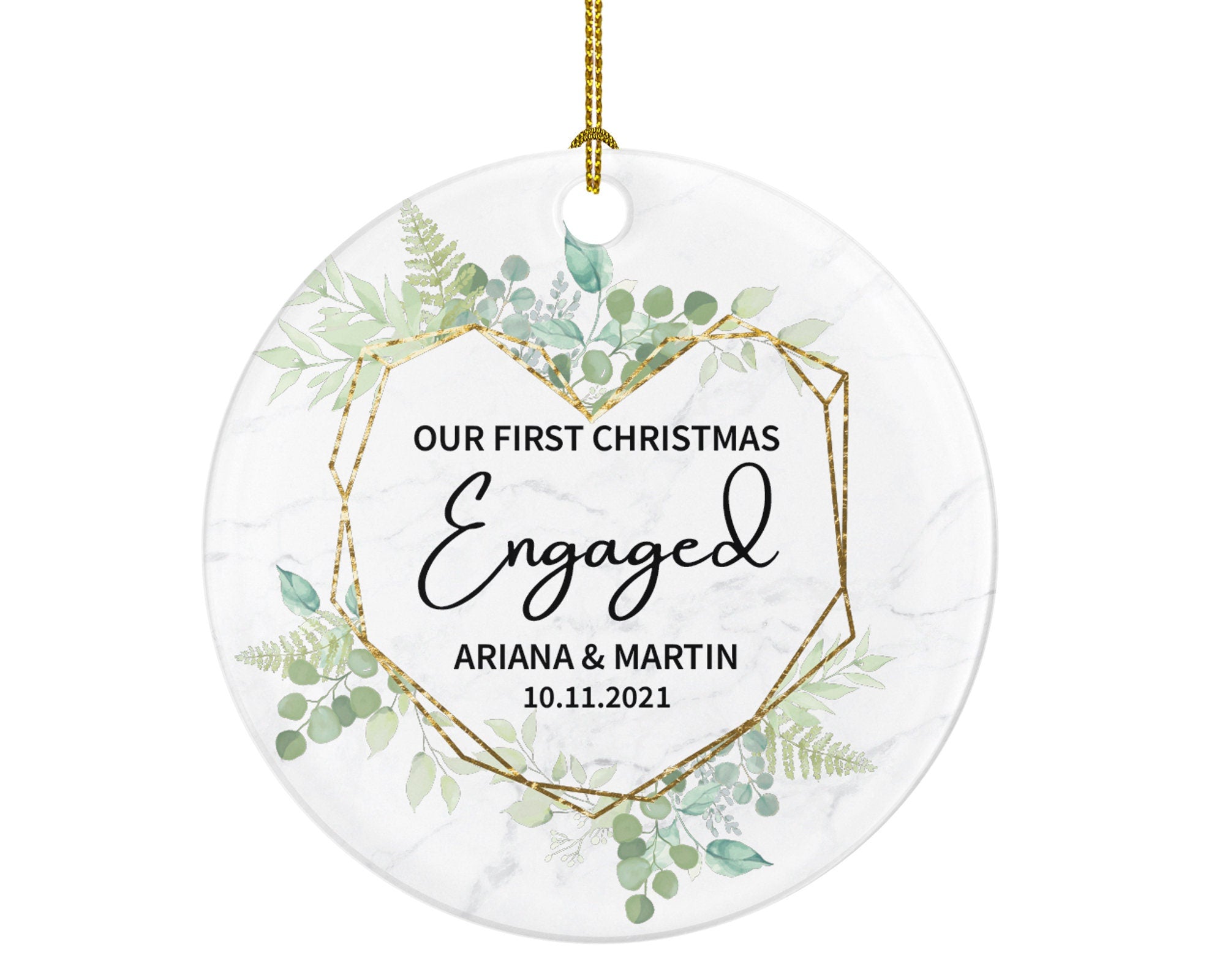 Our First Christmas Engaged Ornament - Personalized Engagement Announcement - Couple Gift - Custom Date and Name