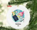 Traveler Christmas Ornament Personalized - Vacation Travel Lover Gift For International Traveler - Passport Plane Map - Custom Name Year