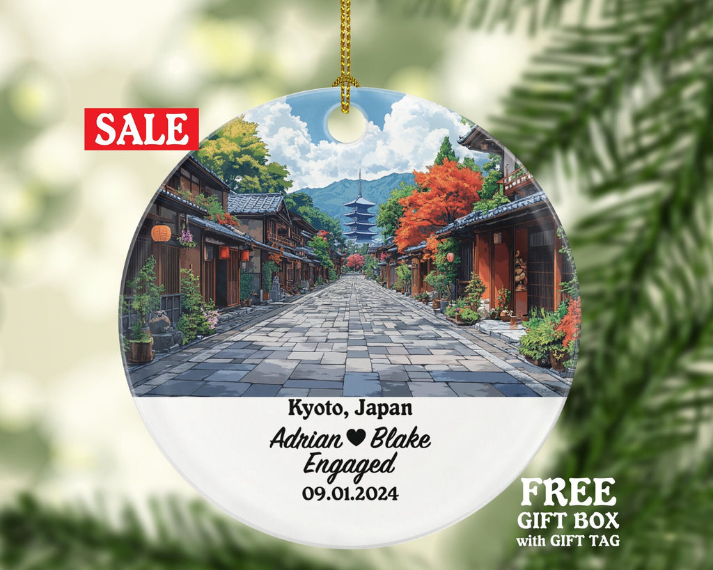 Kyoto Christmas Ornament Personalized - Japan Engaged Married Family Together Couple Travel Honeymoon Engagement Marriage