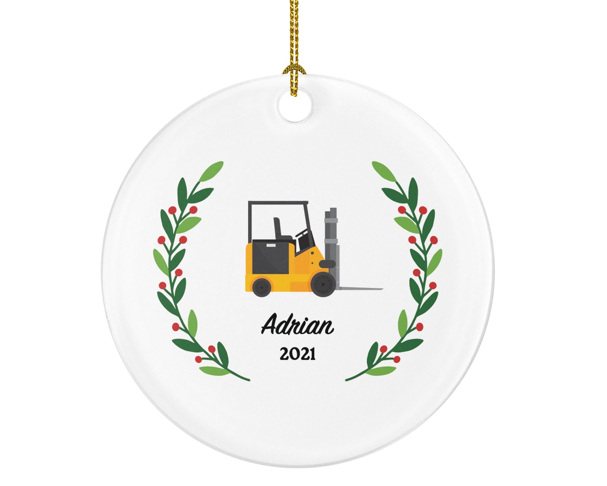 Heavy Duty Worker Forklift Operator Christmas Ornament Personalized - Fork Truck Vehicle Gift for a Warehouse Employee Employer Custom Name