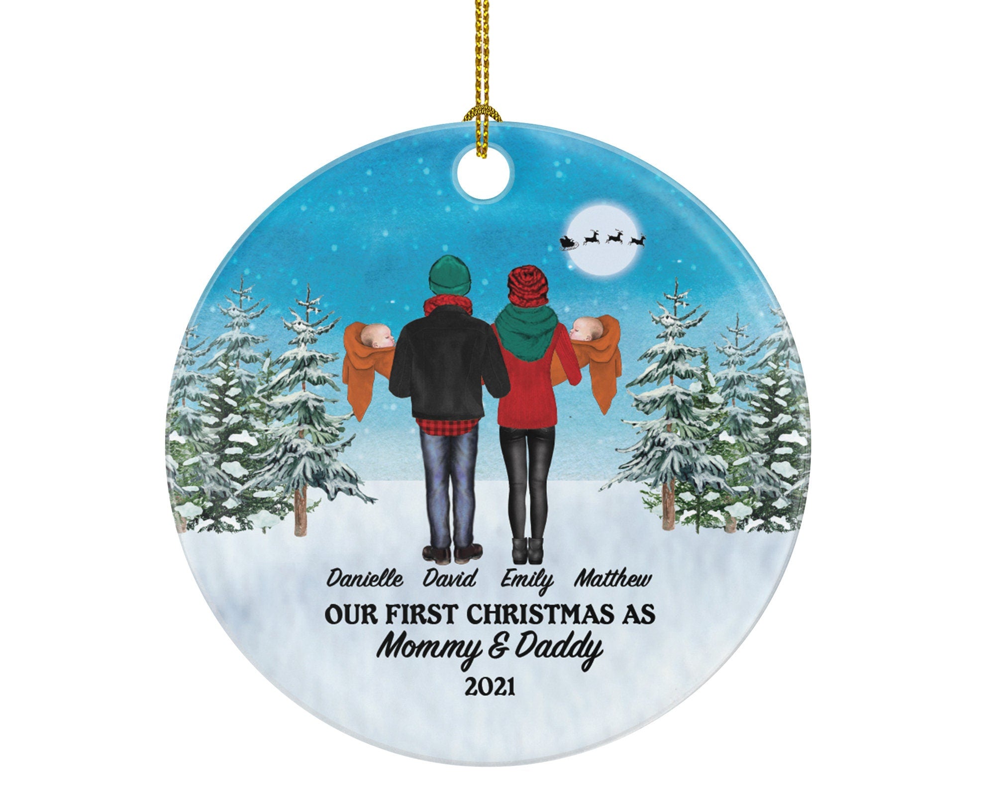 First Christmas as Mommy and Daddy of Twins Infants Ornament - New Babies Parents Mother Father Mom Dad Gift Kid Child Our Family of 4