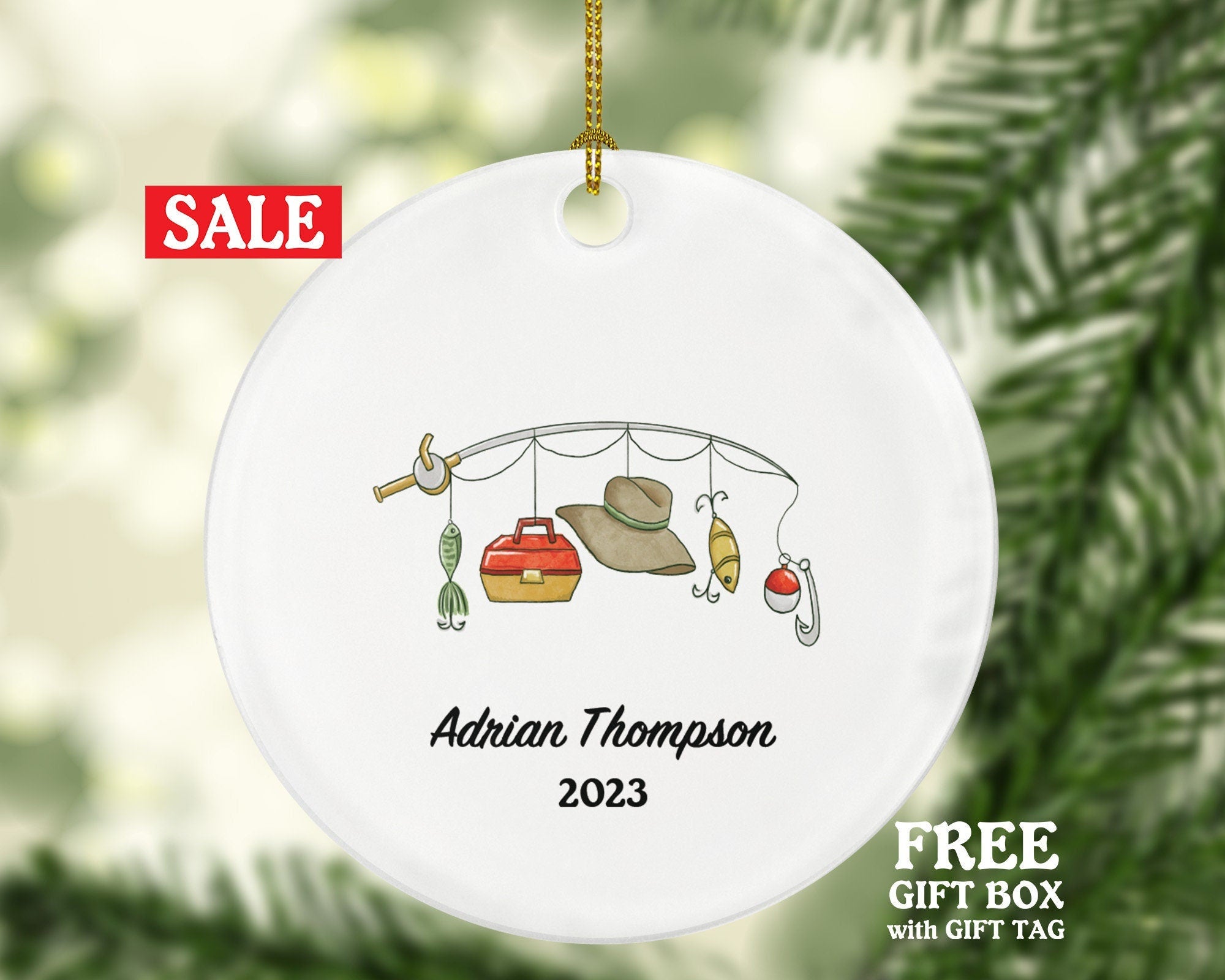 Fisher Rod Christmas Ornament Personalized - Fishing Rod with Stuffs Fisherman Gift with Name Custom