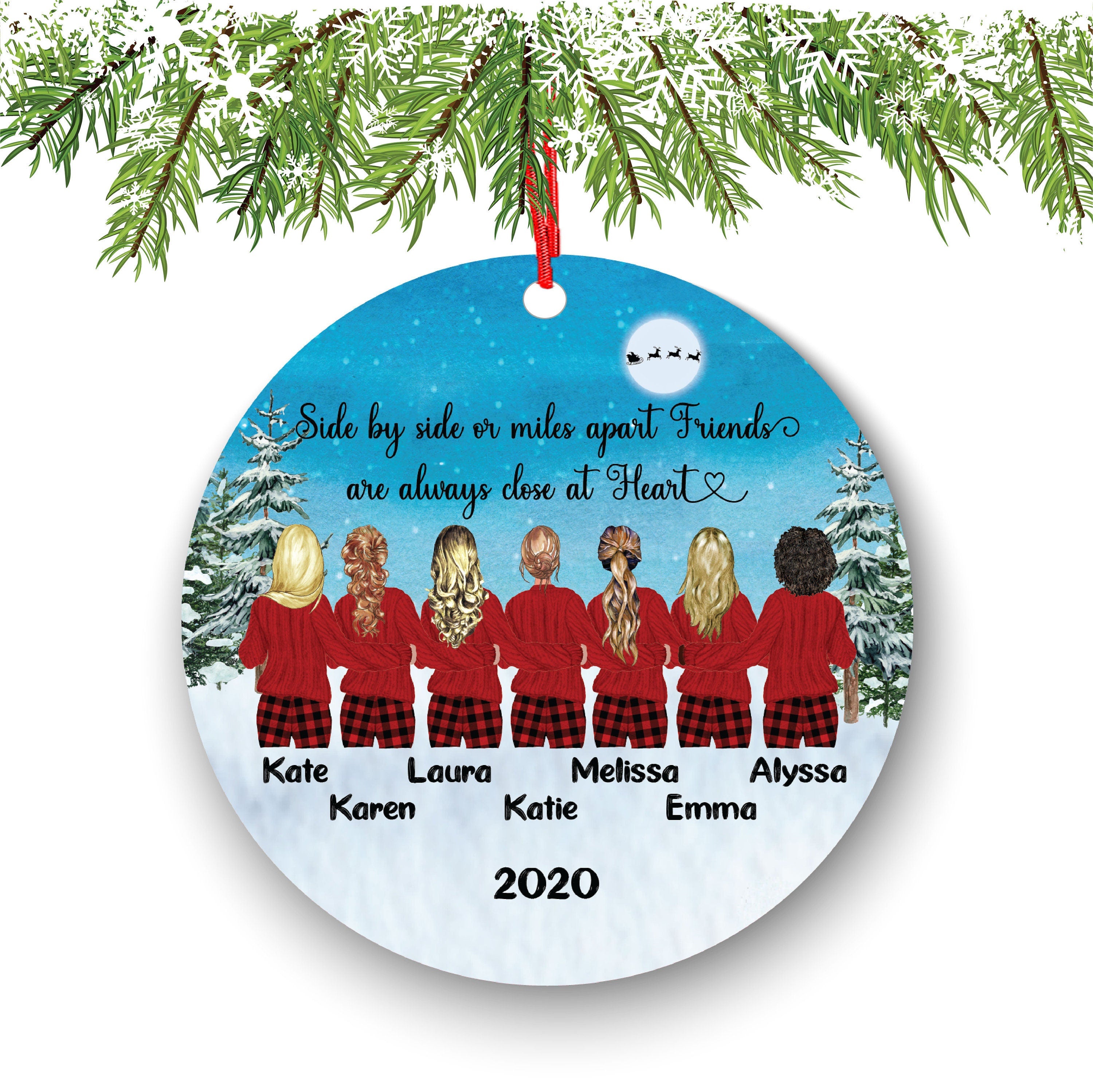 Soul Sisters for 2 3 4 5 6 7 Best Friends Christmas Ornament for Sisters, Personalized, BFF Gift, Personalized Friend Female Girls, Besties