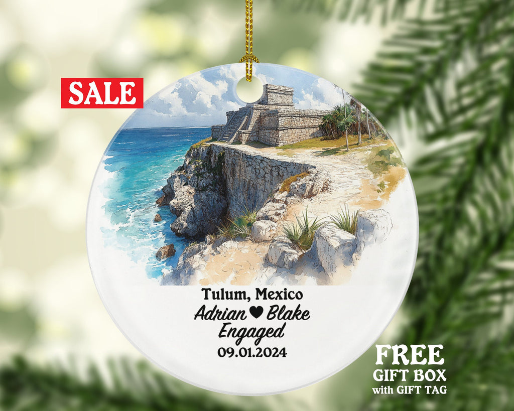 Tulum Christmas Ornament Personalized - Mexico Engaged Married Family Together Couple Travel Honeymoon Engagement Marriage