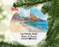 Las Palmas Spain Round Ceramic Christmas Ornament – Personalized Holiday Keepsake, Custom Couple Gift for Wedding or Honeymoon