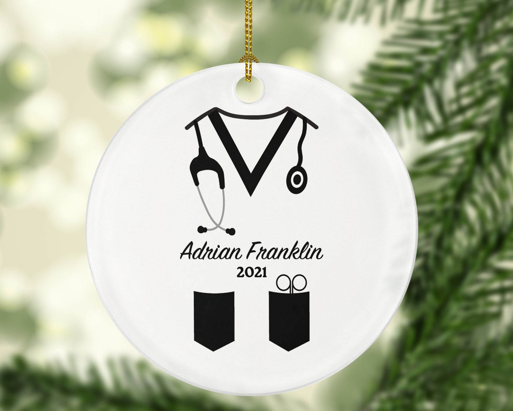 Medical Doctor Christmas Ornament Personalized - Health Worker Gift from Patient for Nurse Physician Physical Therapist Practitioner MD RN