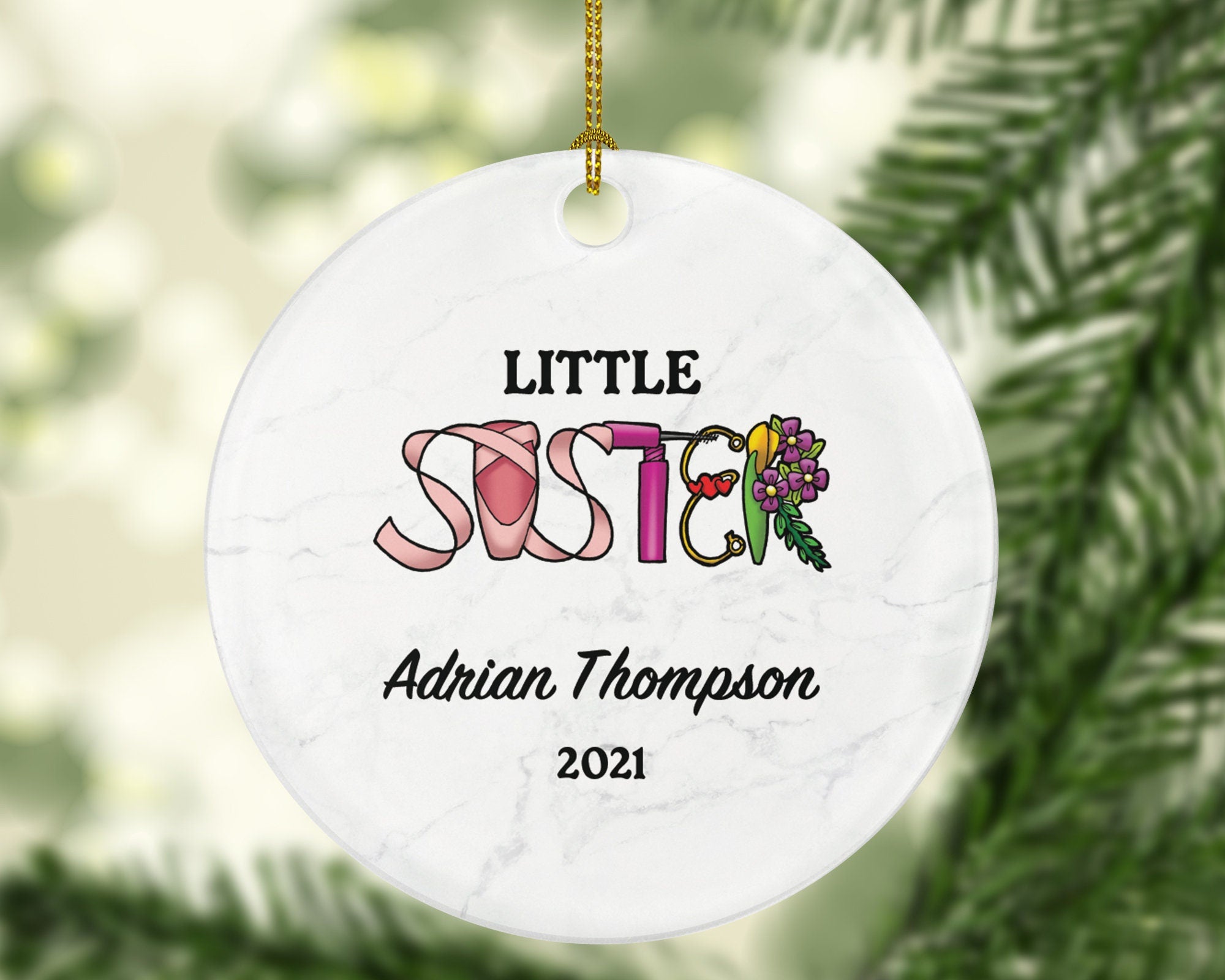 Little Sister Personalized Christmas Ornament, Best Sister Ever Gift from Sibling