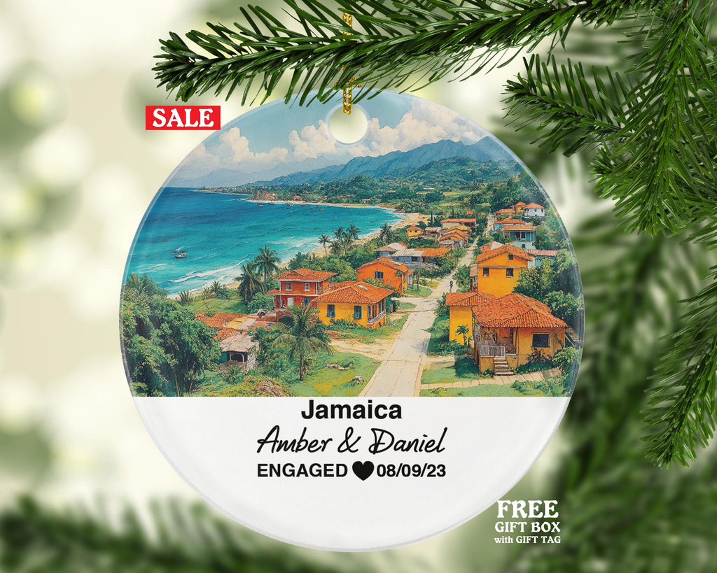 Custom Jamaica Christmas Ornament, Montego Bay, Blue Mountains, Personalized Couple Gift, Celebrate Wedding, Engagement, Honeymoon