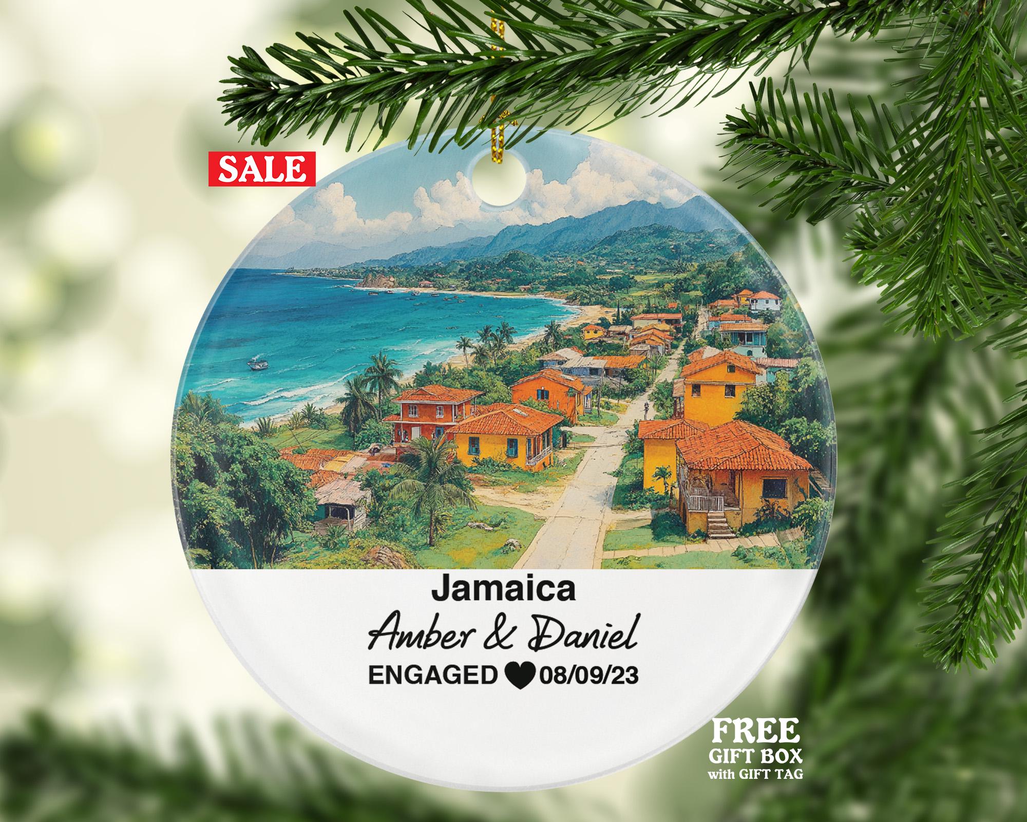 Custom Jamaica Christmas Ornament, Montego Bay, Blue Mountains, Personalized Couple Gift, Celebrate Wedding, Engagement, Honeymoon