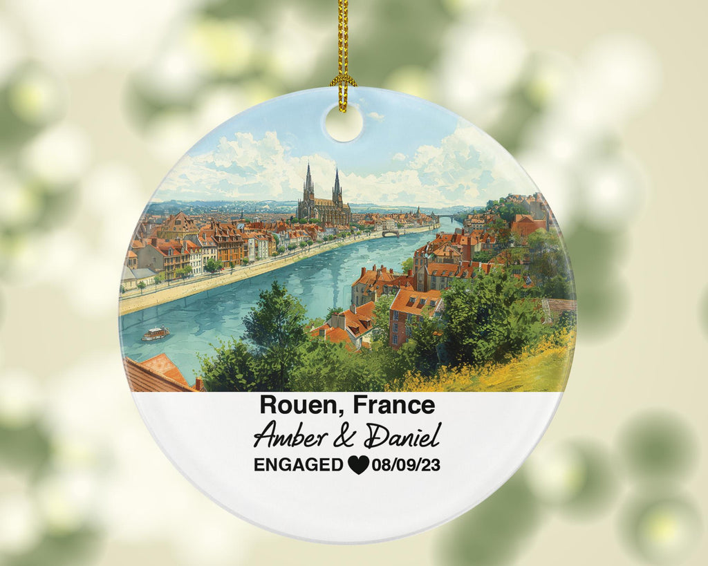 Personalized Rouen France Christmas Ornament, Gothic Cathedrals, Mr & Mrs Wedding, Engagement, or Honeymoon Keepsake for Couples