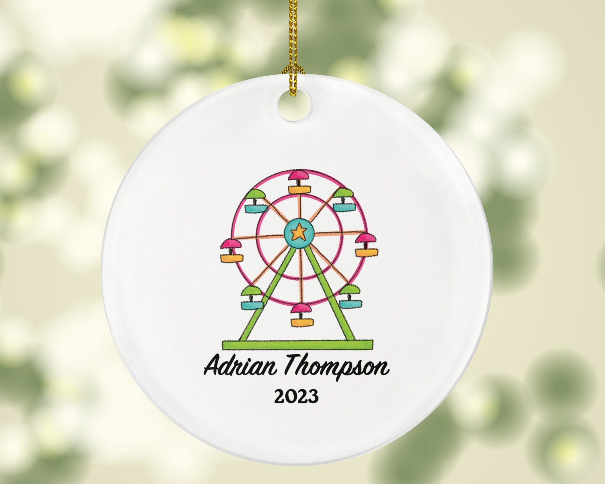 Ferris Wheel Amusement Park Christmas Ornament - Personalized Theme Park Worker Gift - Carousel Roller Coaster Fairgrounds Vacation Travel
