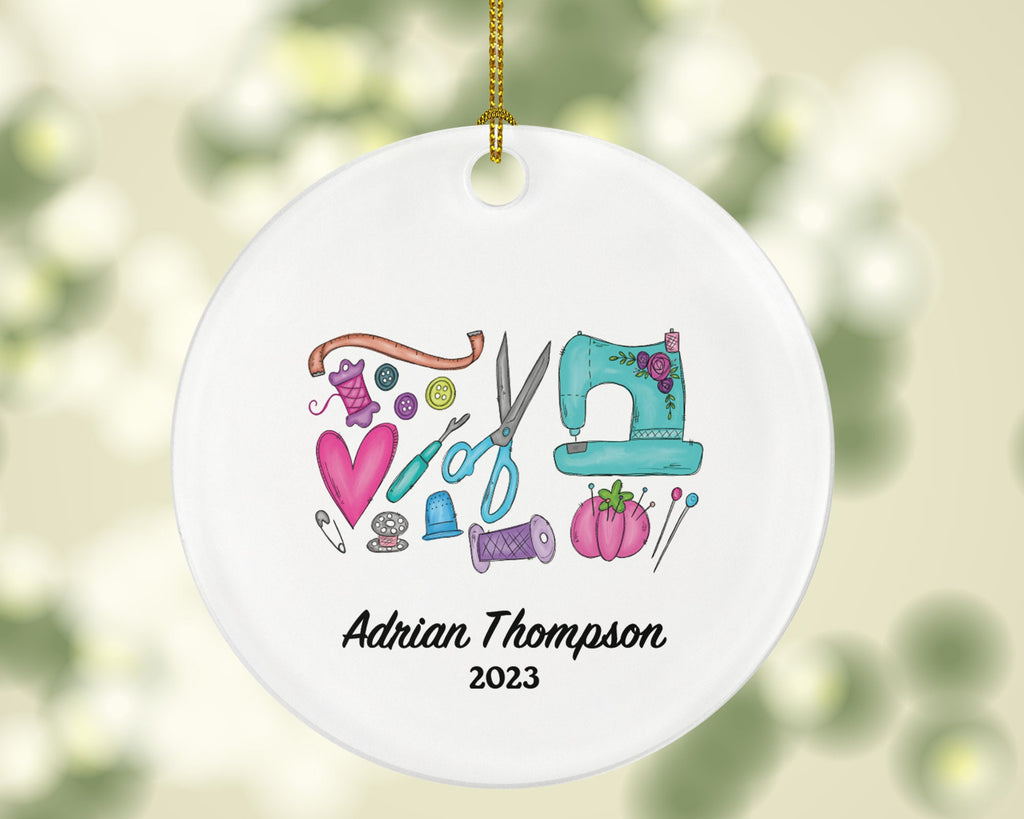 Sewing Christmas Ornament Personalized - Sewing Lover - Sewer Quilter Stitcher Tailor Custom Gift - Sewing Machine Tree