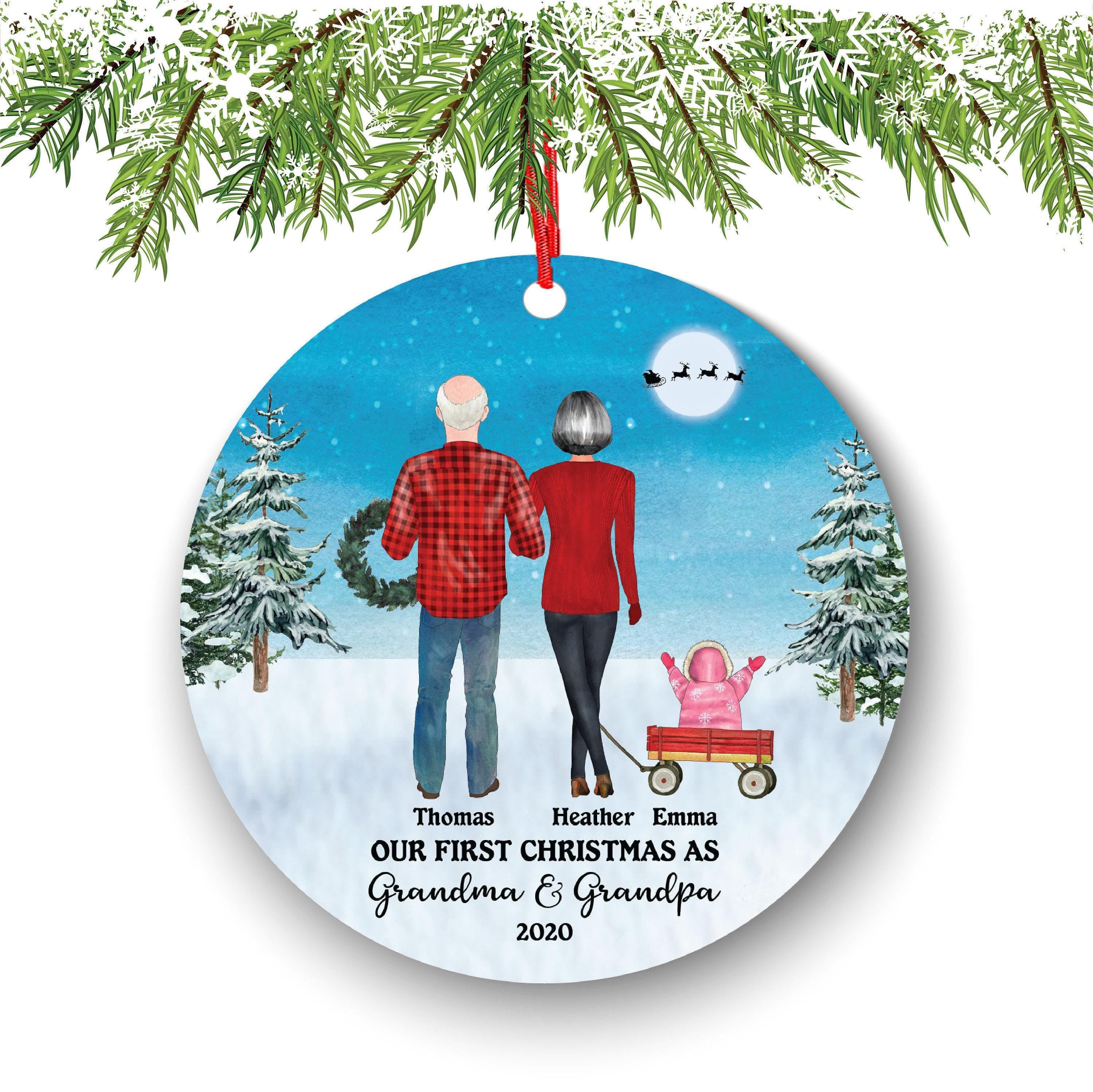 New Grandma & Grandpa Ornament, Personalized Baby Portrait (3-inch Ceramic)