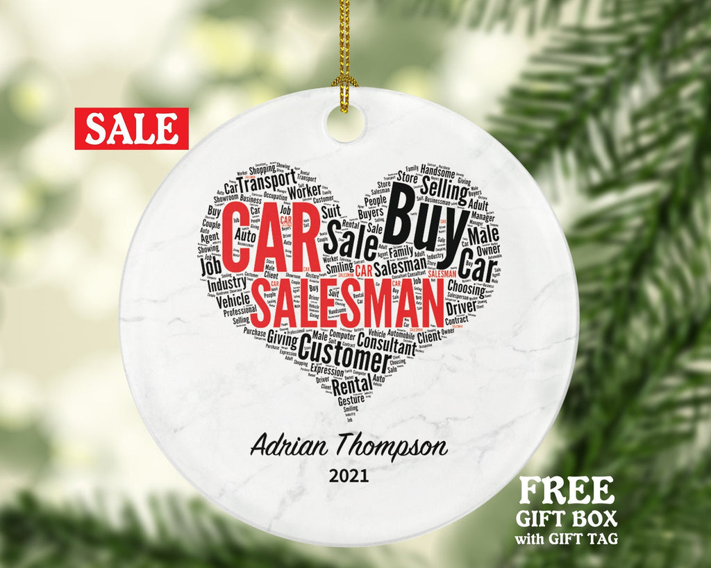 Car Salesman Christmas Ornament Personalized - Selling Car Salesperson Gift - Custom Name Year