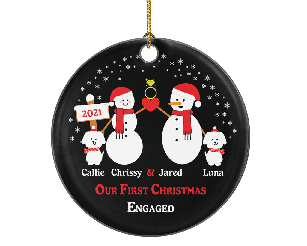 Personalized Engaged Ornament with 2 Dogs Pet Fur Family Dad Mom Owner Lover Engagement Ring Snowmen She Said Yes Couple Our First Christmas