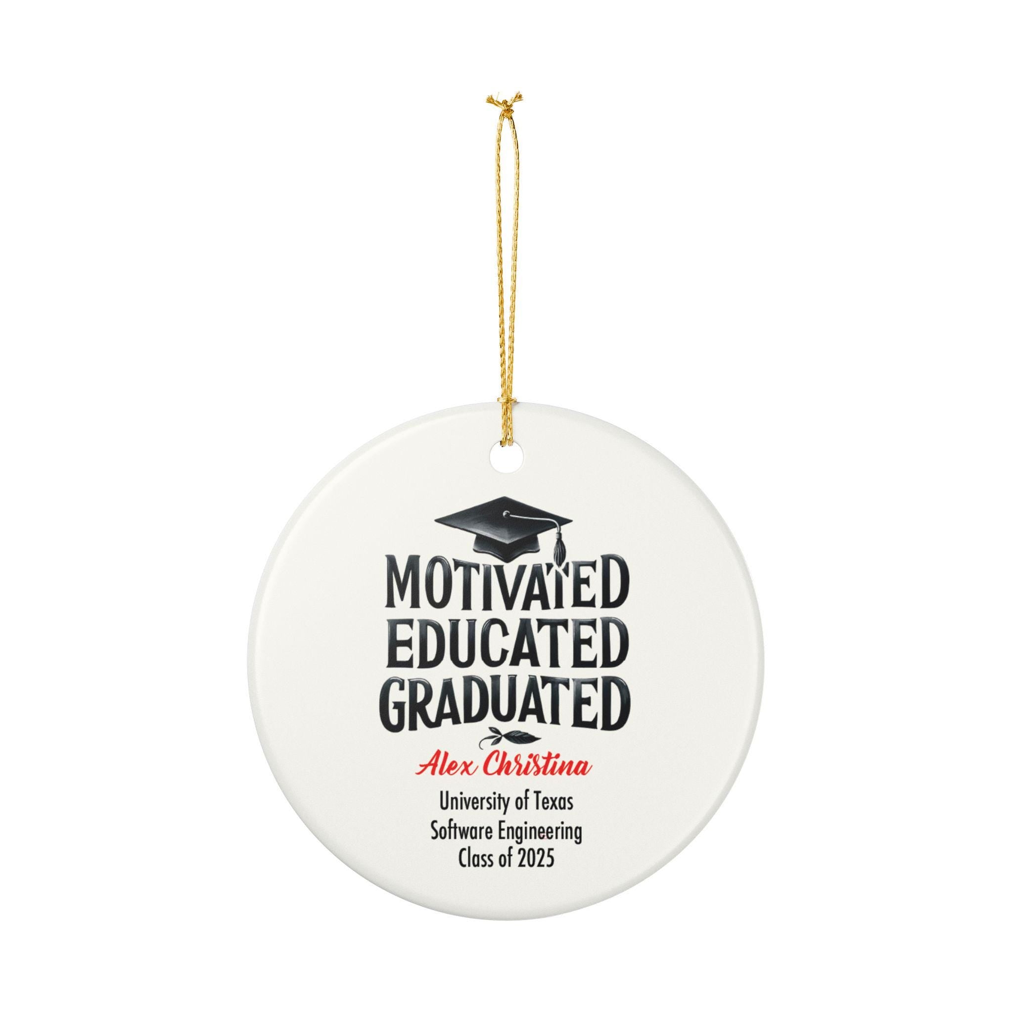 Motivated Educated Graduated Ornament 2025 Personalized Graduation Gift Custom Name Grad Cap Ceramic Keepsake