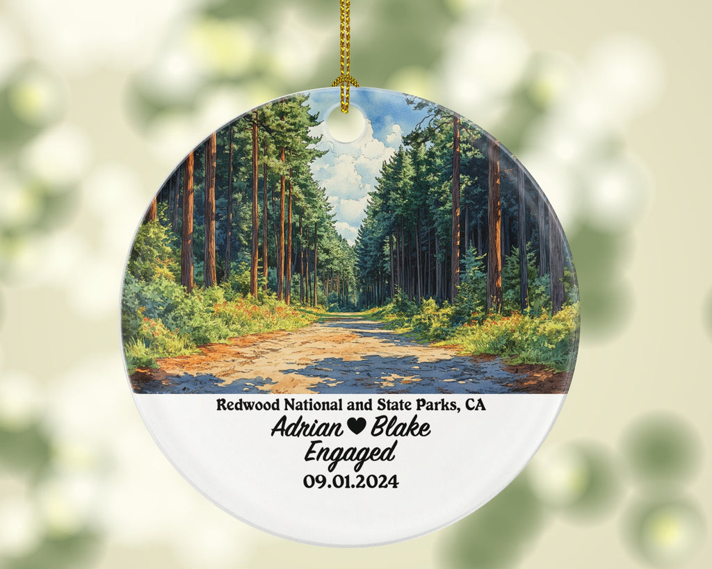 Redwood National State Parks Christmas Ornament Personalized - Engaged Married Family Together Couple Travel Honeymoon Engagement Marriage