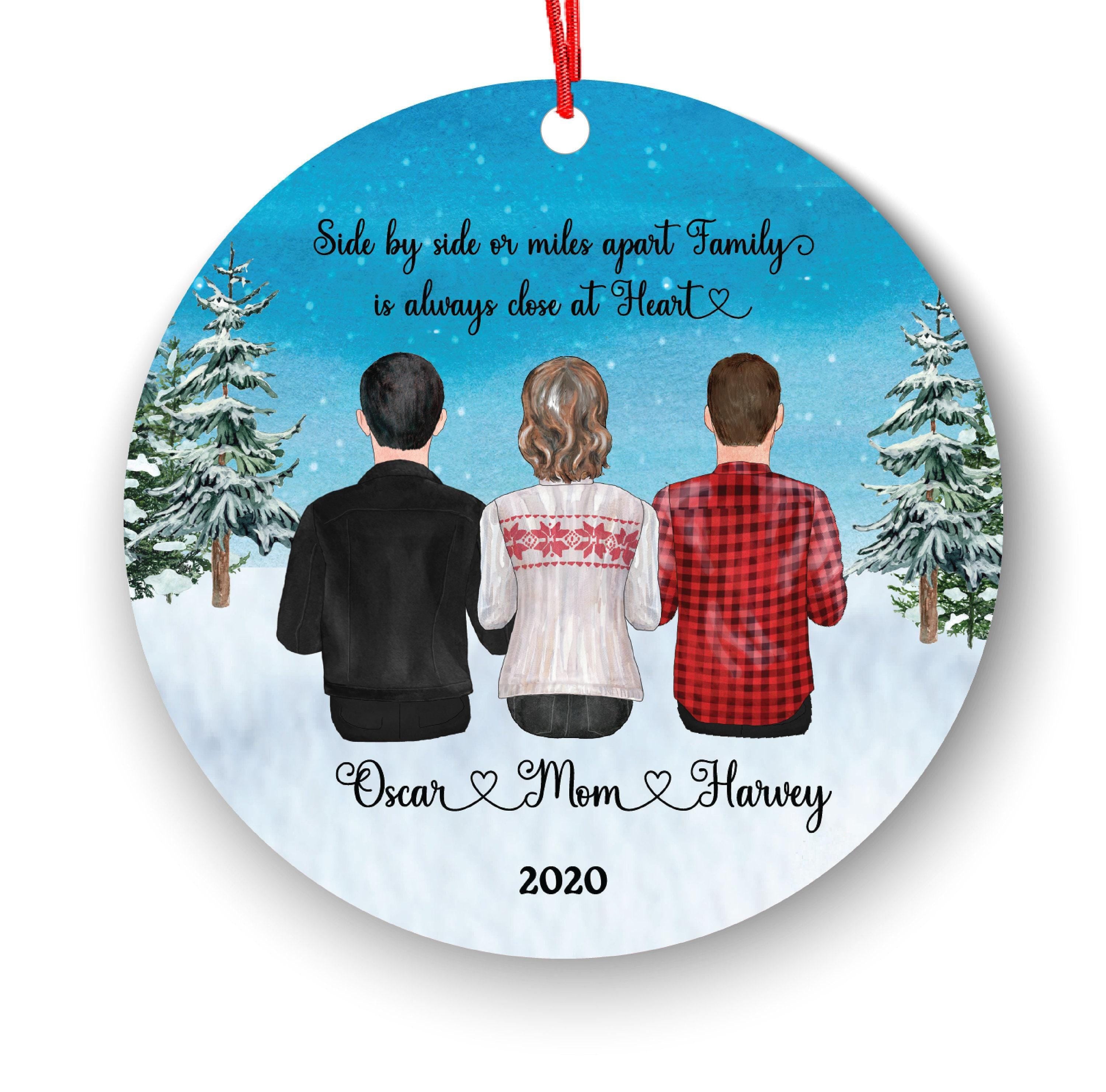 Family Christmas Ornament: Personalized Mom and Boys - Custom Portrait