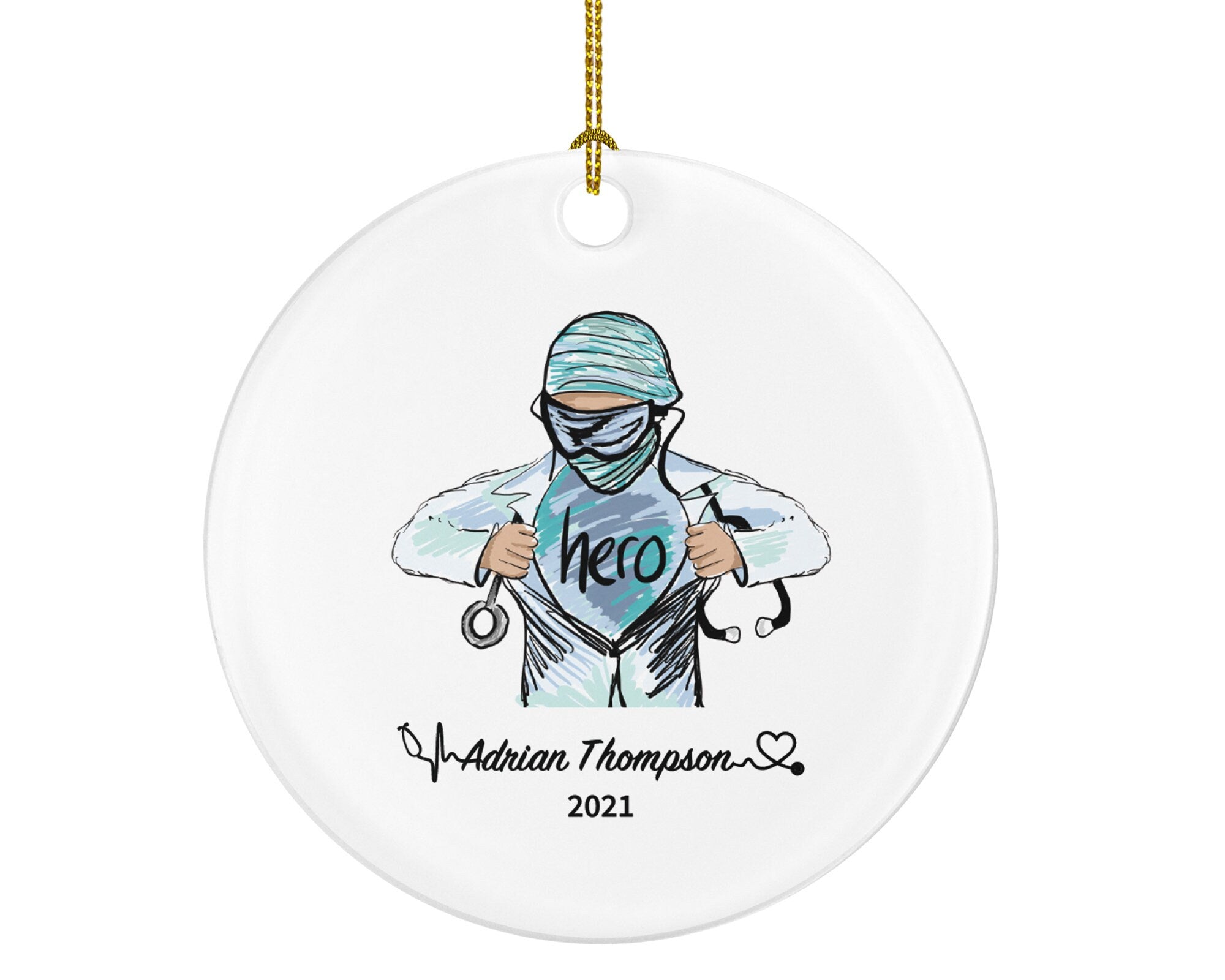 Hero Medical Doctor Christmas Ornament Personalized Health Worker Gift from Patient for Nurse Physical Therapist Practitioner MD RN PT