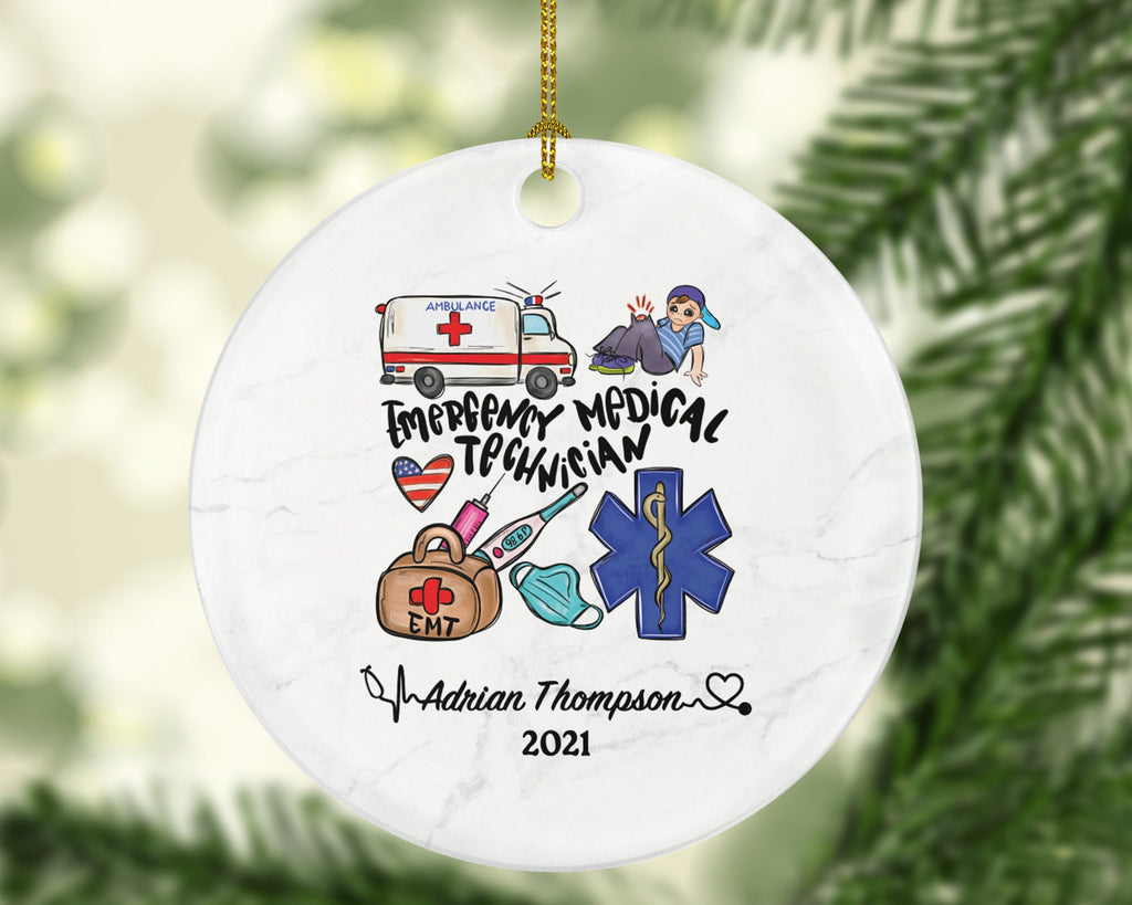 Emergency Medical Technician  EMT Christmas Ornament Personalized - Fist Responder Ambulance Custom Name Year Holiday Gift