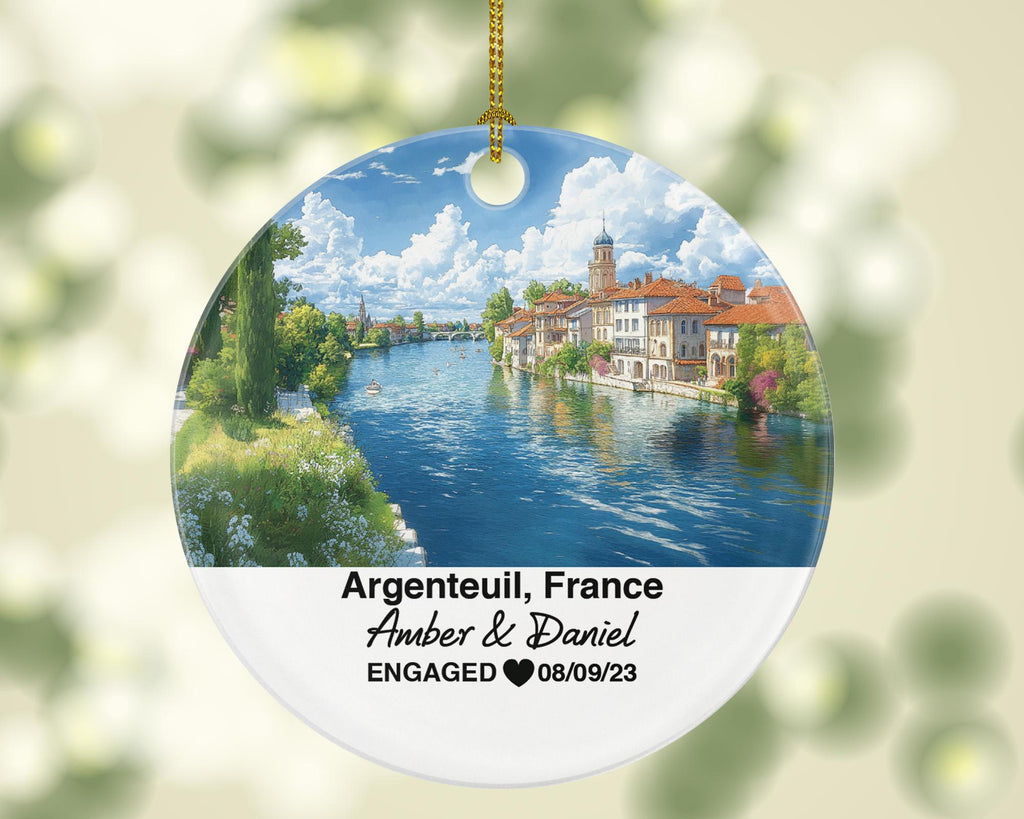 Personalized Argenteuil France Christmas Ornament, Seine River, Mr & Mrs Wedding, Engagement, or Honeymoon Keepsake for Couples