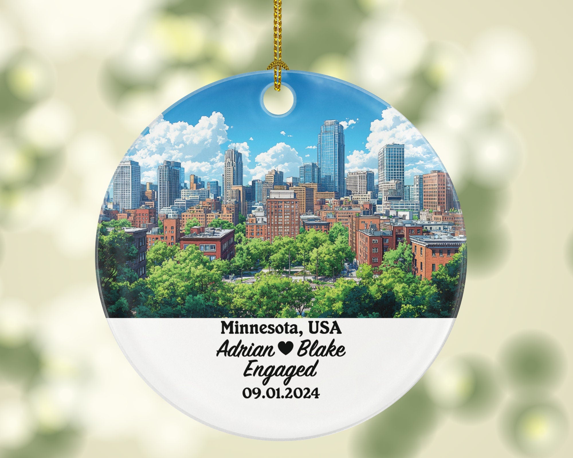 Minnesota Christmas Ornament Personalized - MN Engaged Married Family Together Couple Travel Honeymoon Engagement Marriage