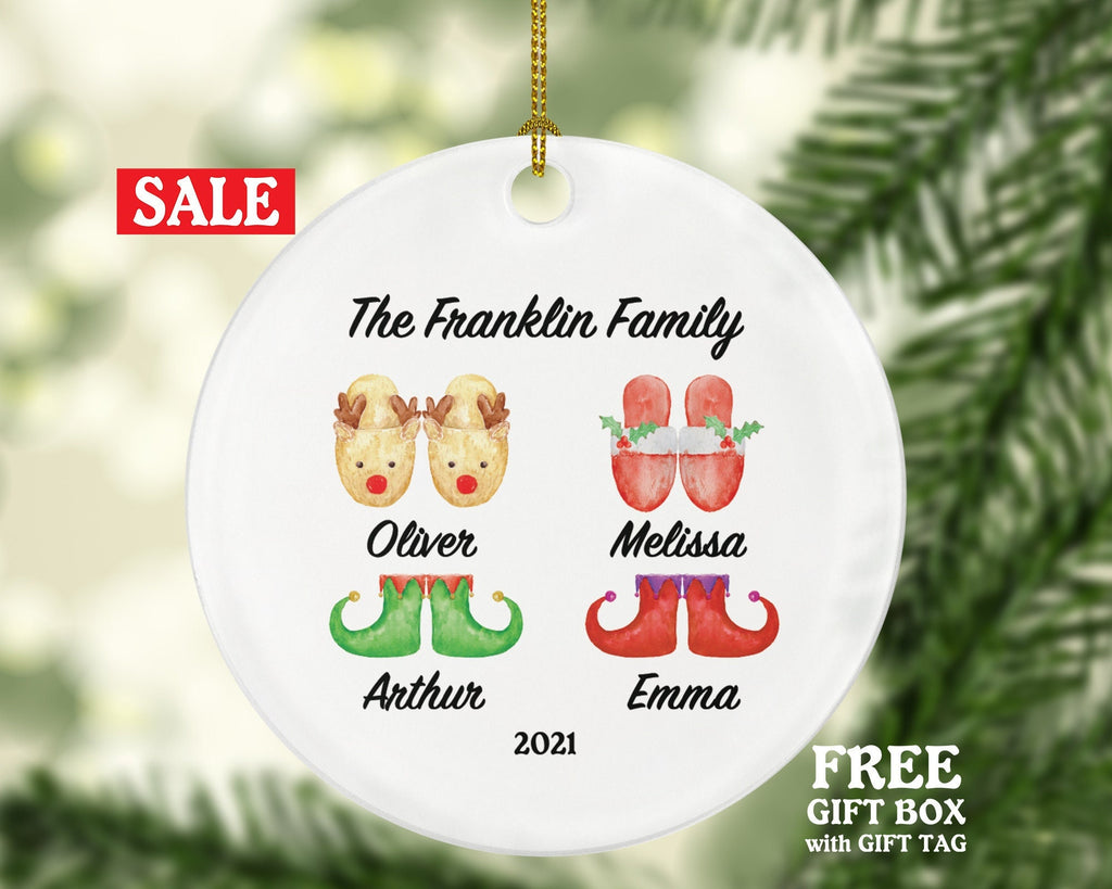 Personalized Family of 2 3 4 Slippers Ornament - Custom Christmas Gift